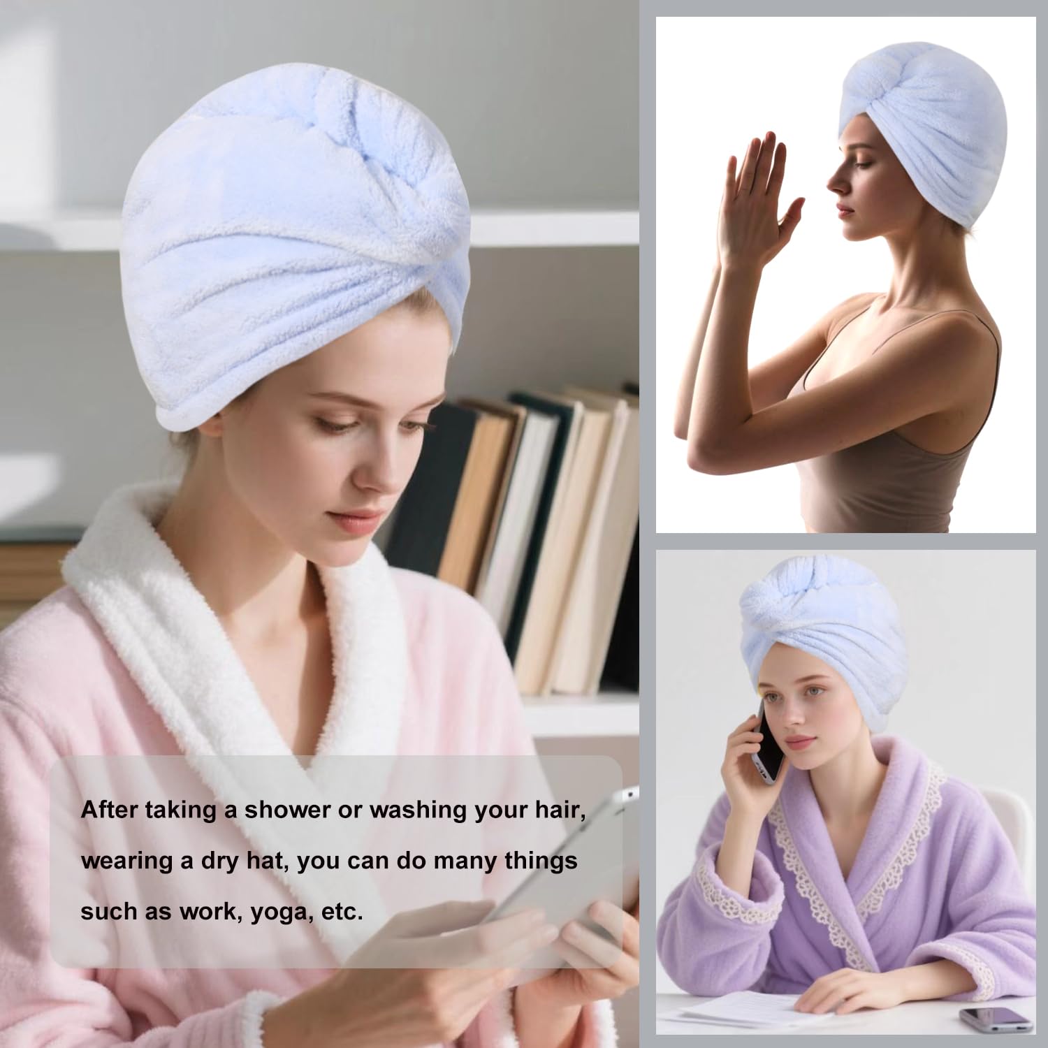 Mikrofaser-Handtuch, Haarturbane für nasses Haar, zum Trocknen von Haaren für Frauen, Blau, 2 Packungen