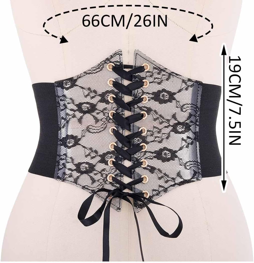 BODIY Women Lace Corset Belts Elastic Cinch Belt Tied Waspie Wide Waist Bustiers for Dress - Image 3