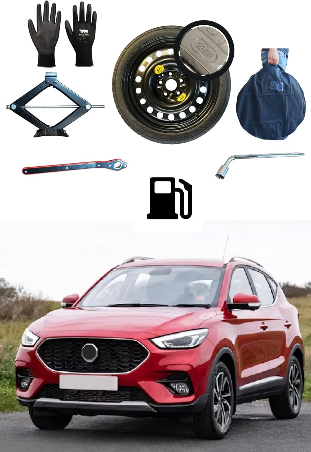 Kit rueda de repuesto de 16" compatible con Mg Zs (gasolina) con Gata, Llave y Funda 125/90R16