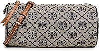 Tory Burch Women's T Monogram Cylinder Bag - Stylish Canvas Shoulder Bag with Leather Trim & Adjustable Strap