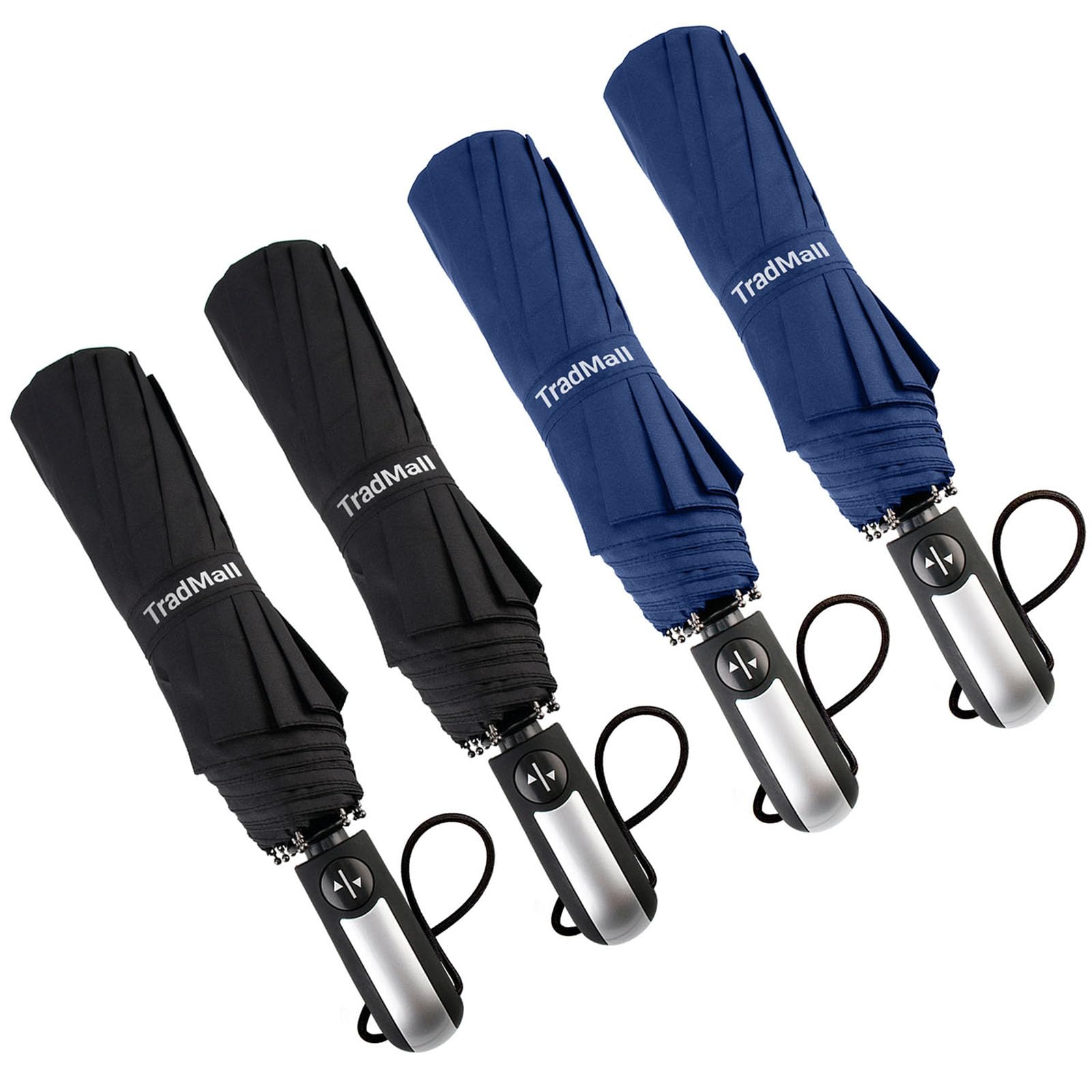 TradMall 4 Pack Travel Umbrella Windproof Portable 46 Inches Large Canopy Ergonomic Handle Auto Open & Close
