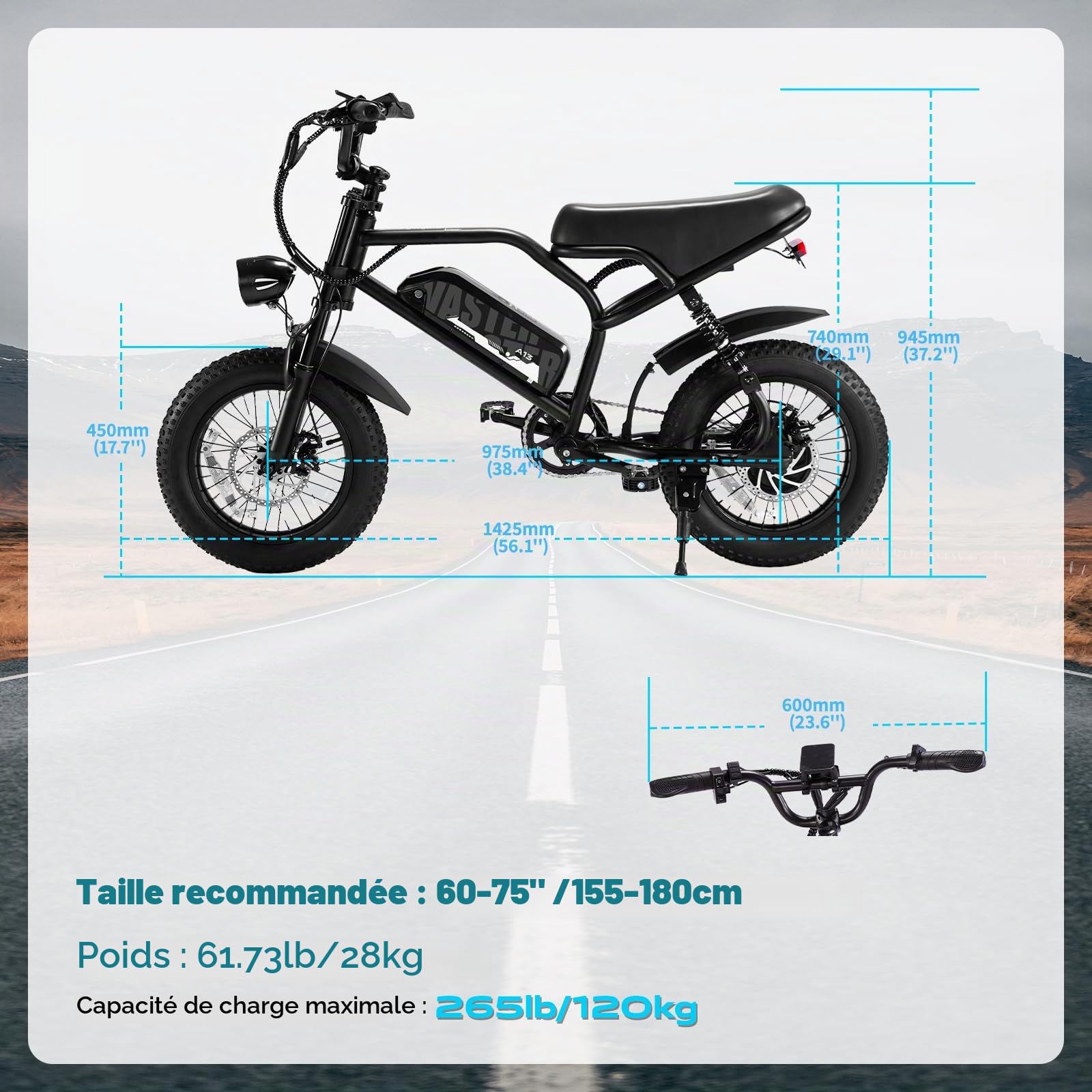 Vélo Électrique pour Jeunes 16" 3.0 Fat Tire, Batterie Amovible 36V 13Ah, Vélo Électrique avec 3 Modes de Conduite, Écran LCD Intelligent, Frein à Double Disque, Autonomie 30-60km