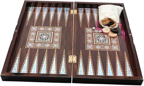 Miniatura 3 de Yenigun Tavla 20" Madre de Perla Patrón laminado madera comprimida cuadros Backgammon Set