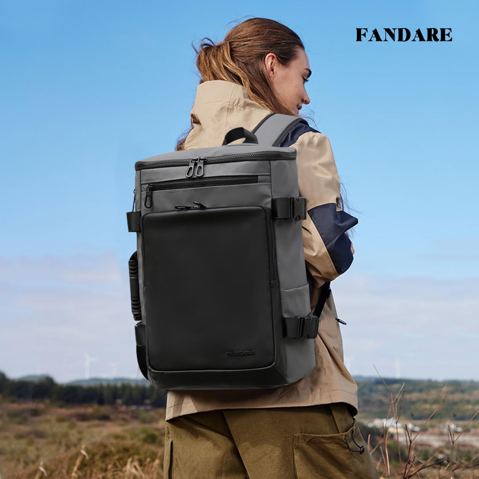 FANDARE Rucksack Herren Convertible Laptop Schulrucksack Business Reisen Schulranzen Arbeit Handgepäck Flug Genehmigt Bordgepäck Kabinenrucksack für Reise Weekender Trip Wasserdicht Nylon Grau