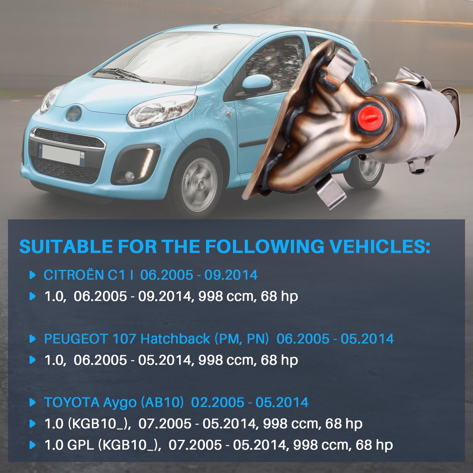 Catalizzatore con parti di montaggio Compatibile con C1 (PM_, PN_) 107 (PM_, PN_) AYGO (_B1_) Sostituzione per 0342L5 171400Q010