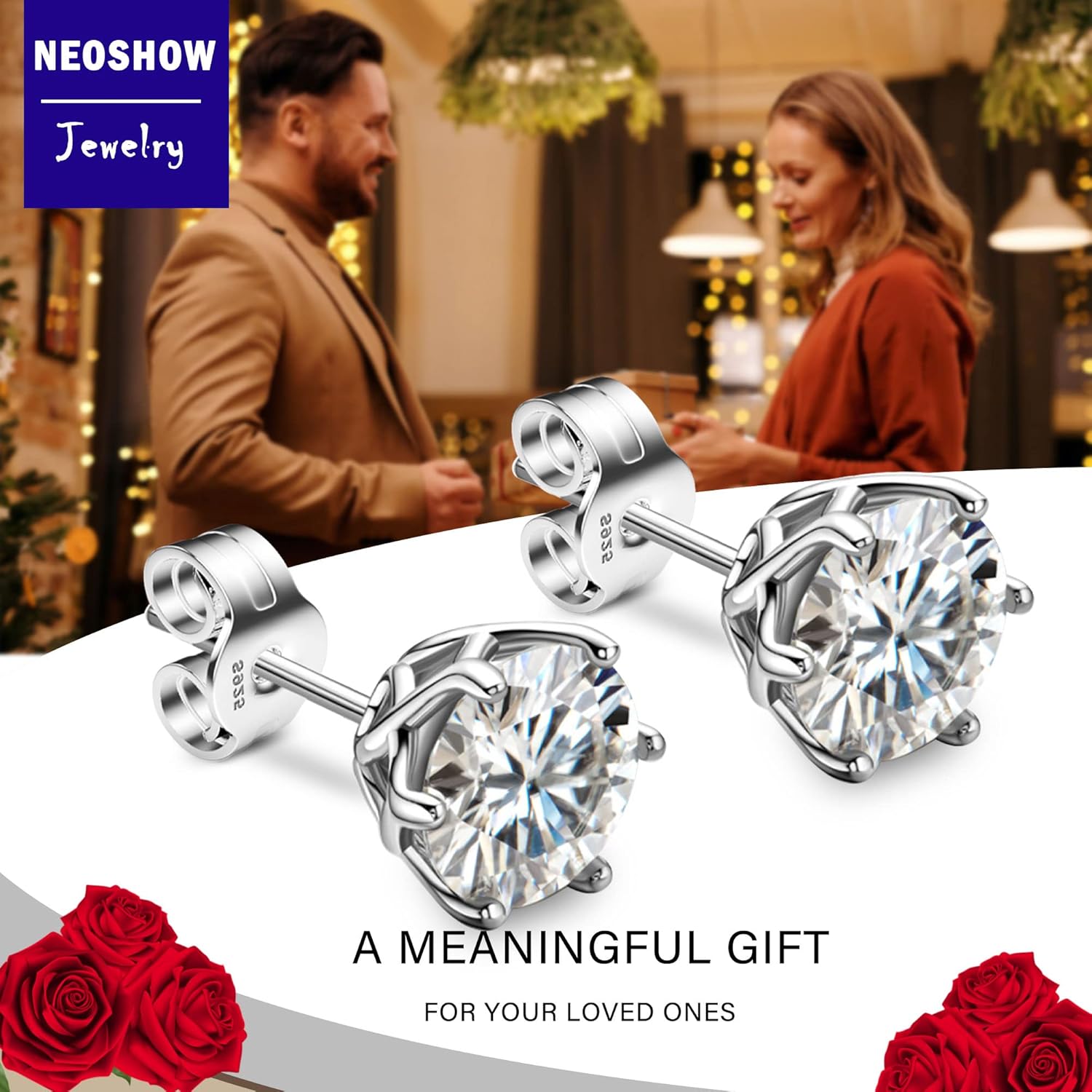 18K White Gold Plated Brilliant Cut Simulated Diamond Cubic Zirconia Stud Earrings Sterling Silver Hypoallergenic CZ Stud Earrings for Women Men 6 Prongs Setting - Image 4