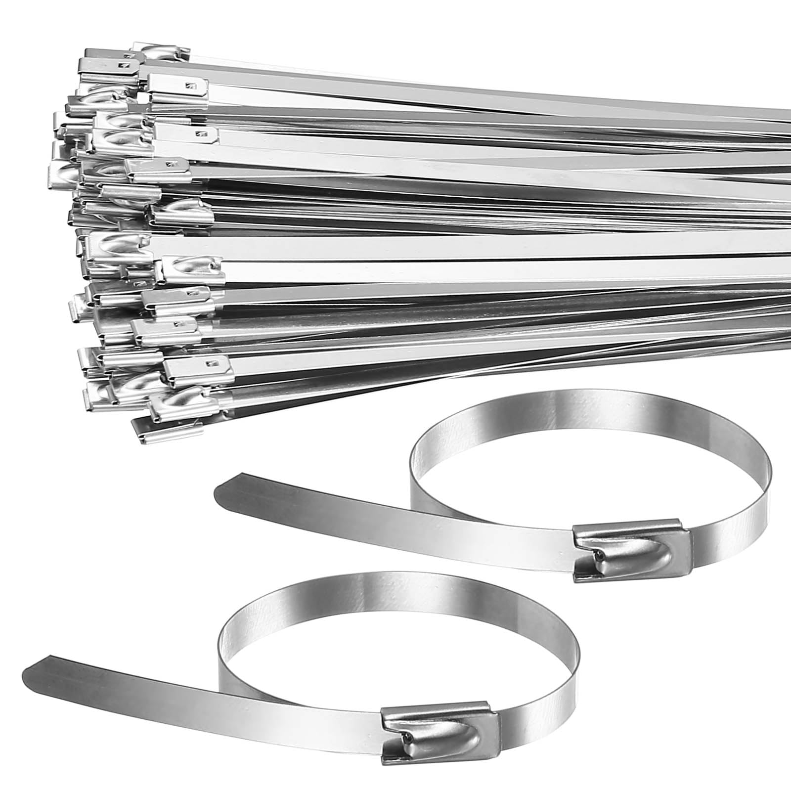 100 Pcs 304 Stainless Steel Cable Ties, 4.6 x 100mm Metal Cable Ties Heavy Duty Zip Tiess, Metal Tie Wraps with Steel Ball Stopper for Indoor Outdoor Fence Exhaust Wrapping Binding Requirements — image 1