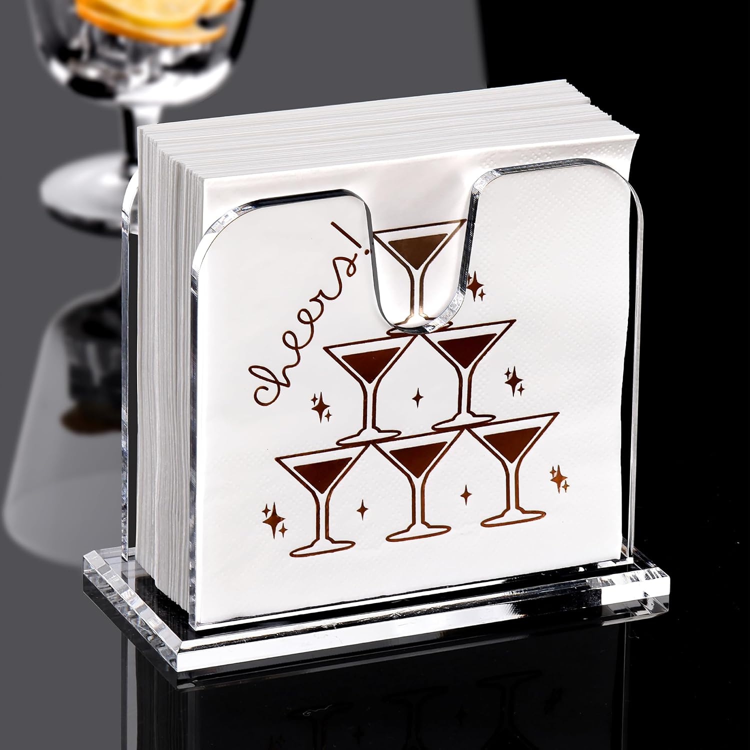 DINGHUO Acrylic Cocktail Napkin Holder for Table, (5" x 5") Clear