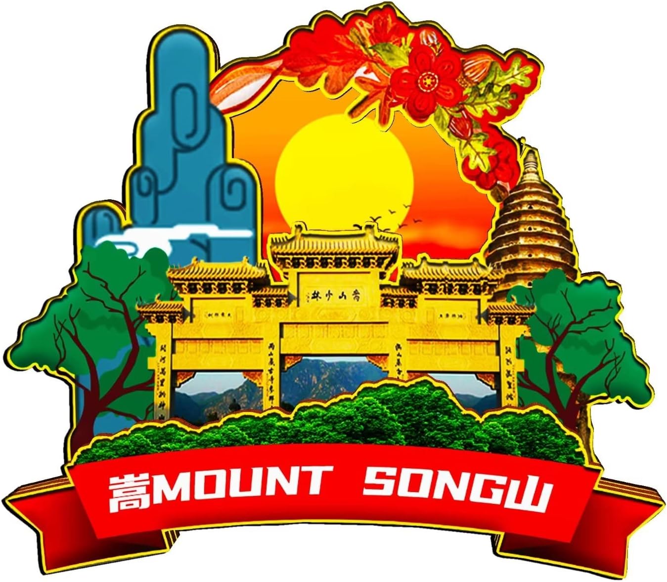 Mount Song Henan China Magnet Fridge Magnet Wooden 3D Landmarks Travel Collectible Souvenirs Decoration Handmade -1292