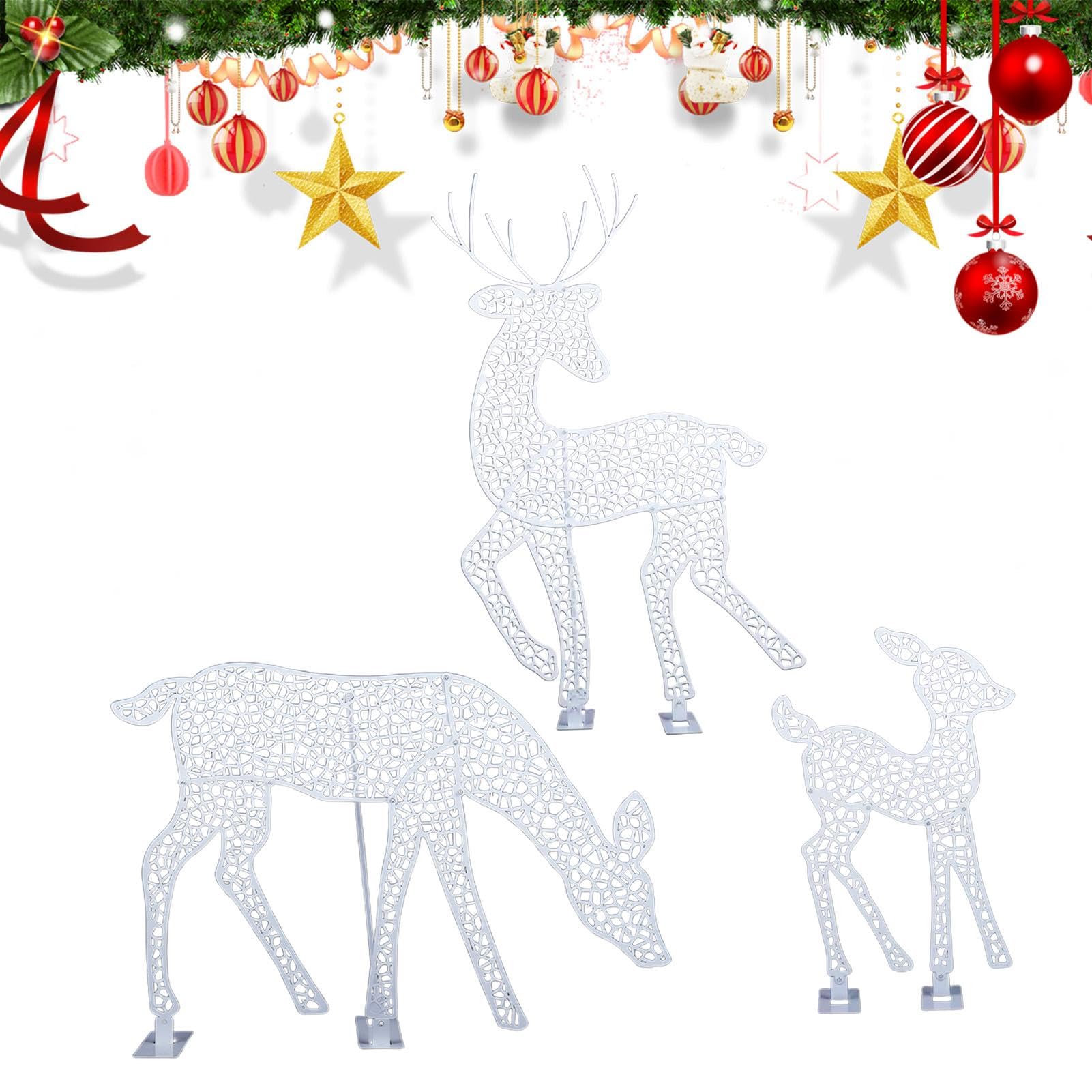 Paquete de 3 Decoraciones navideñas de Reno con luz Solar, Adorno de Alce de pie para Exteriores con Luces para Patio, césped, jardín, Resistente al Agua