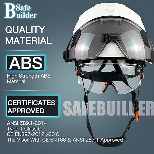 Miniatura 3 de CR06+2V Casco de seguridad de construcción con visera incorporada, casco duro ABS con visera ajustable, protección para la cabeza de trabajo,