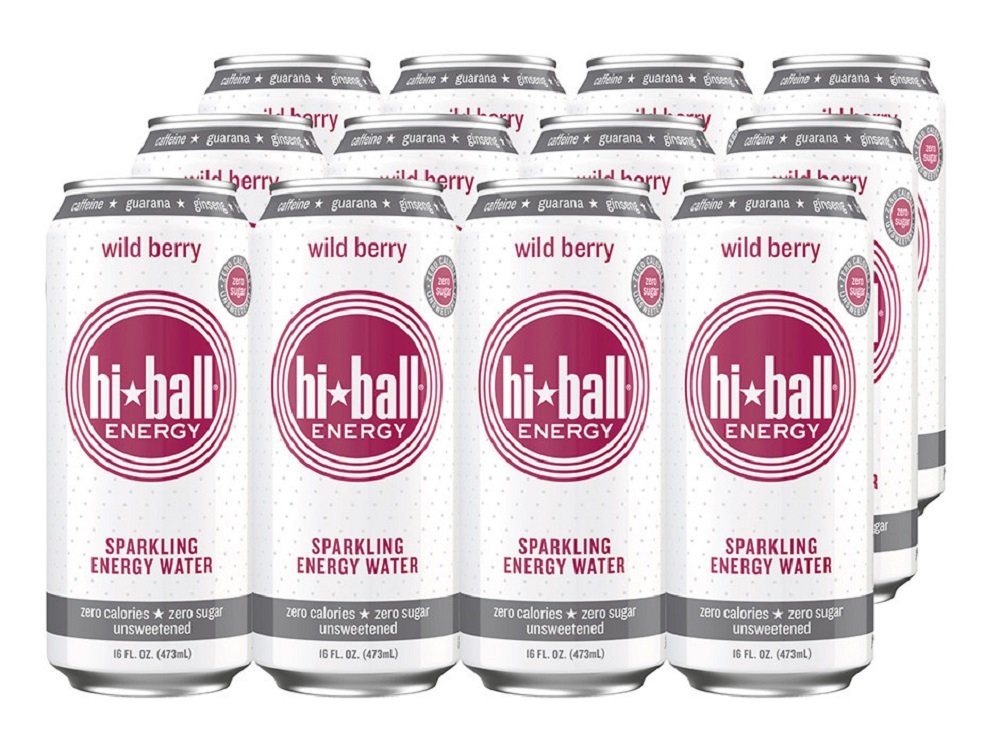 Hiball Energy Sparkling Water, Wild Berry, 16 Fl. Oz (Pack of 12)