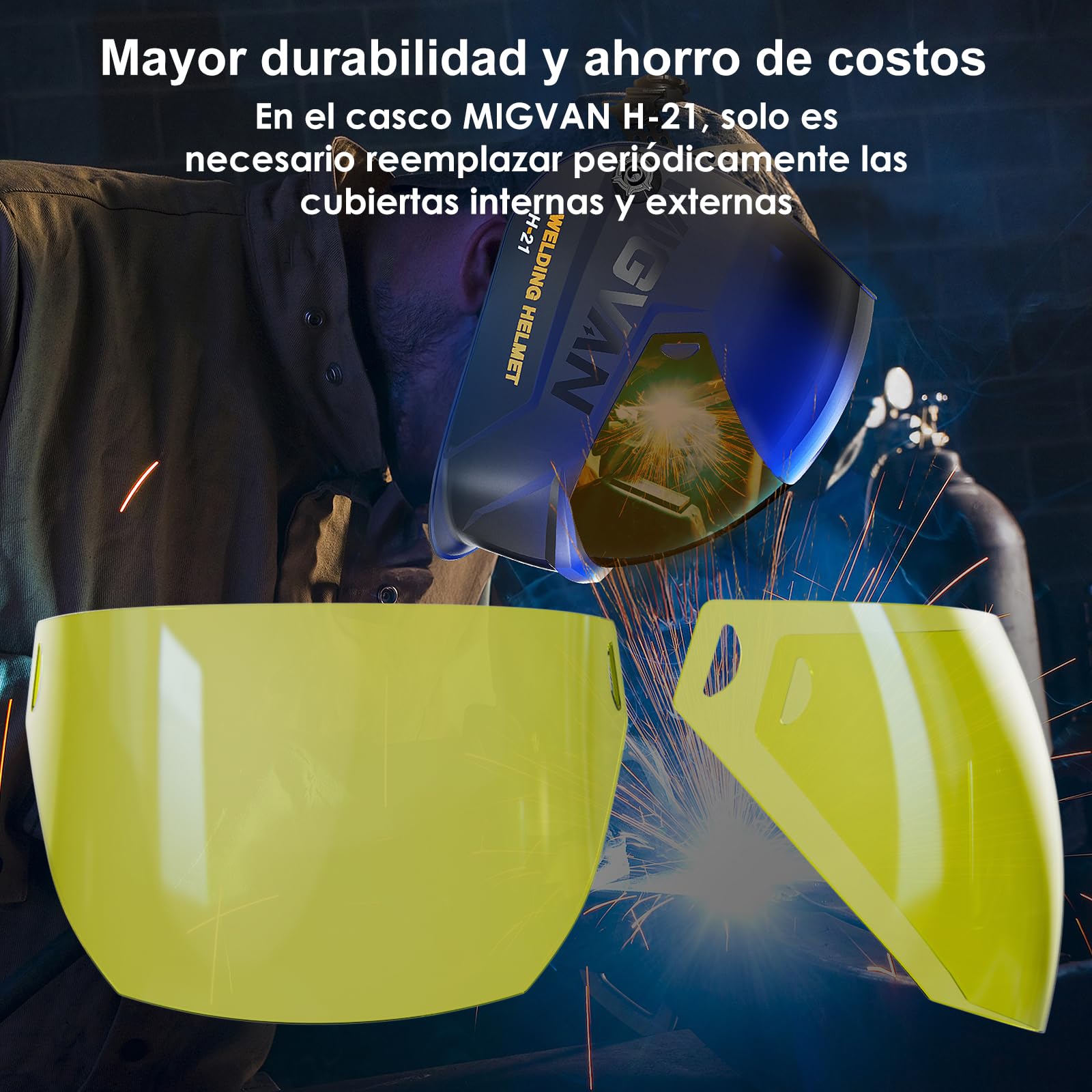 Careta de soldar Juego de 7 Pantallas Protectoras, vidrios de Repuesto internos y externos, 5 Exteriores + 2 Interiores para caretas de soldar automáticas H-21