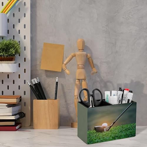 Miniatura 6 de Soporte para bolígrafos, soporte para lápices para organizador de escritorio, pelota deportiva con temática de golf, tazas de cuero sintético,