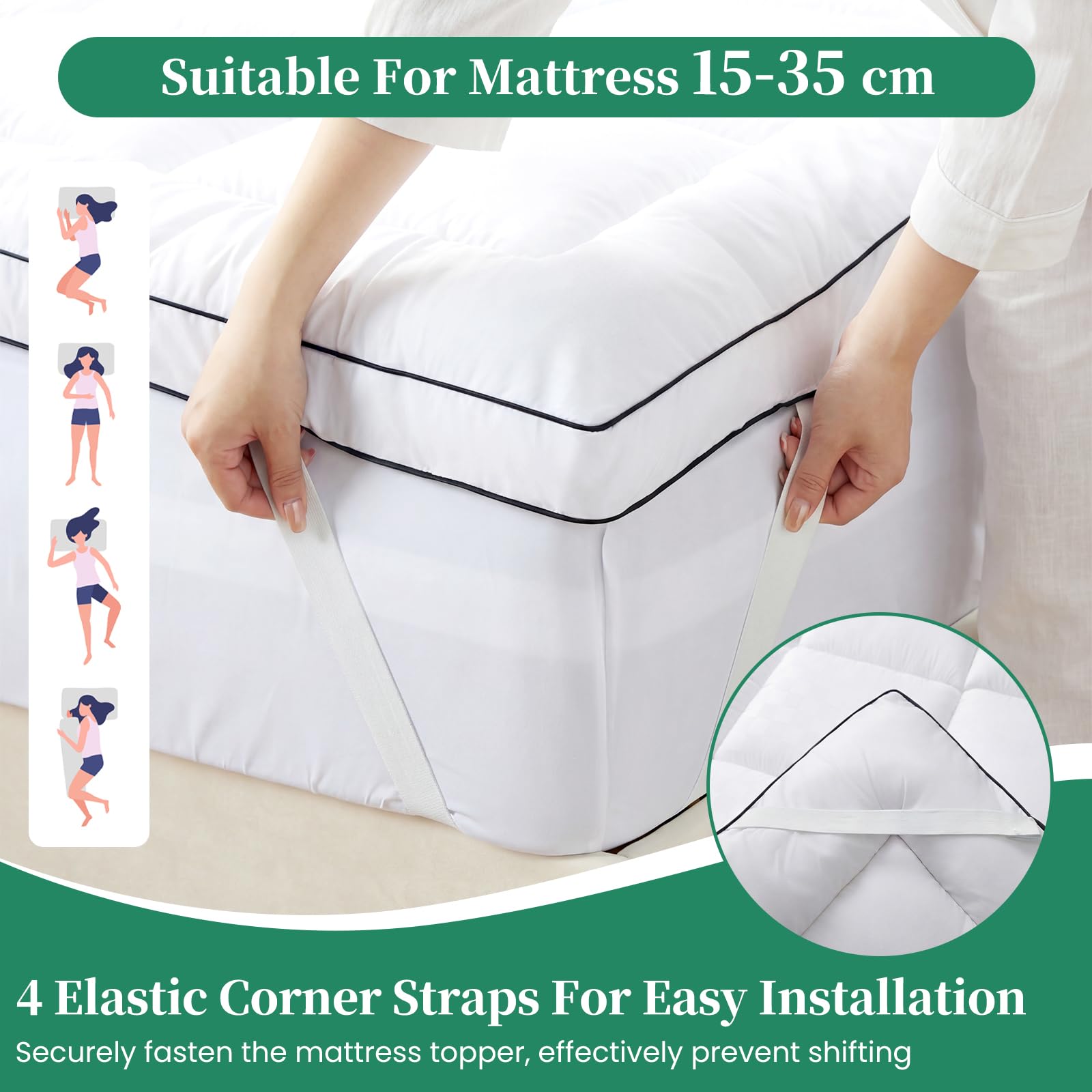 Matratzentopper 160x200cm, 1000g/m² Matratzenauflage Hypoallergene, Ultraweich Matratzen Topper, Maschinenwaschbarer Bezug mit 4 rutschfesten Eckgummis, Weiß