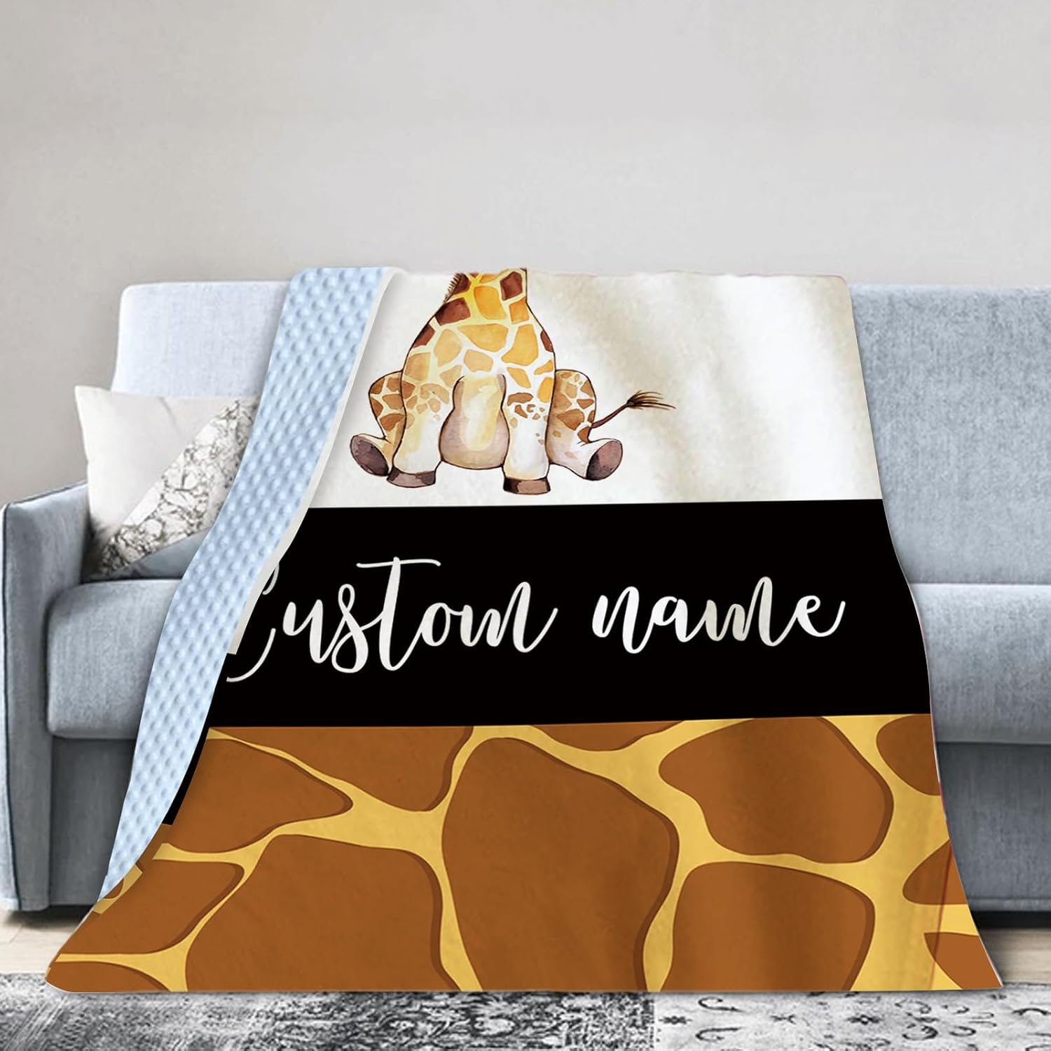 Personalized Baby Blankets for Boys Girls, Custom Baby Blanket with Name, Brown Giraffe Pattern, Super Soft Fleece Receiving Blanket, Personalized Baby Gifts for Baby, Newborn, Toddler, New Mom