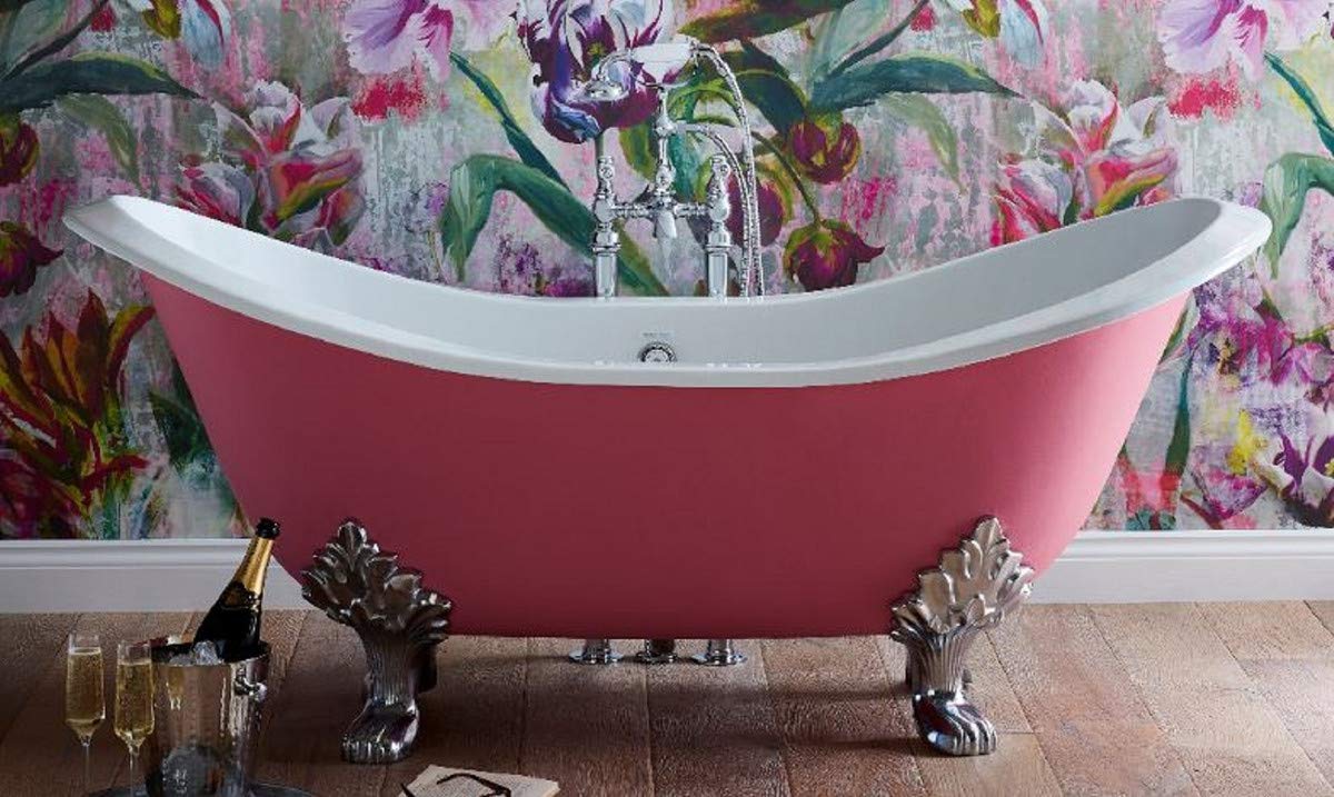 Buy Casa Padrino luxury Art Nouveau bathtub pink/white/silver 180 x 77