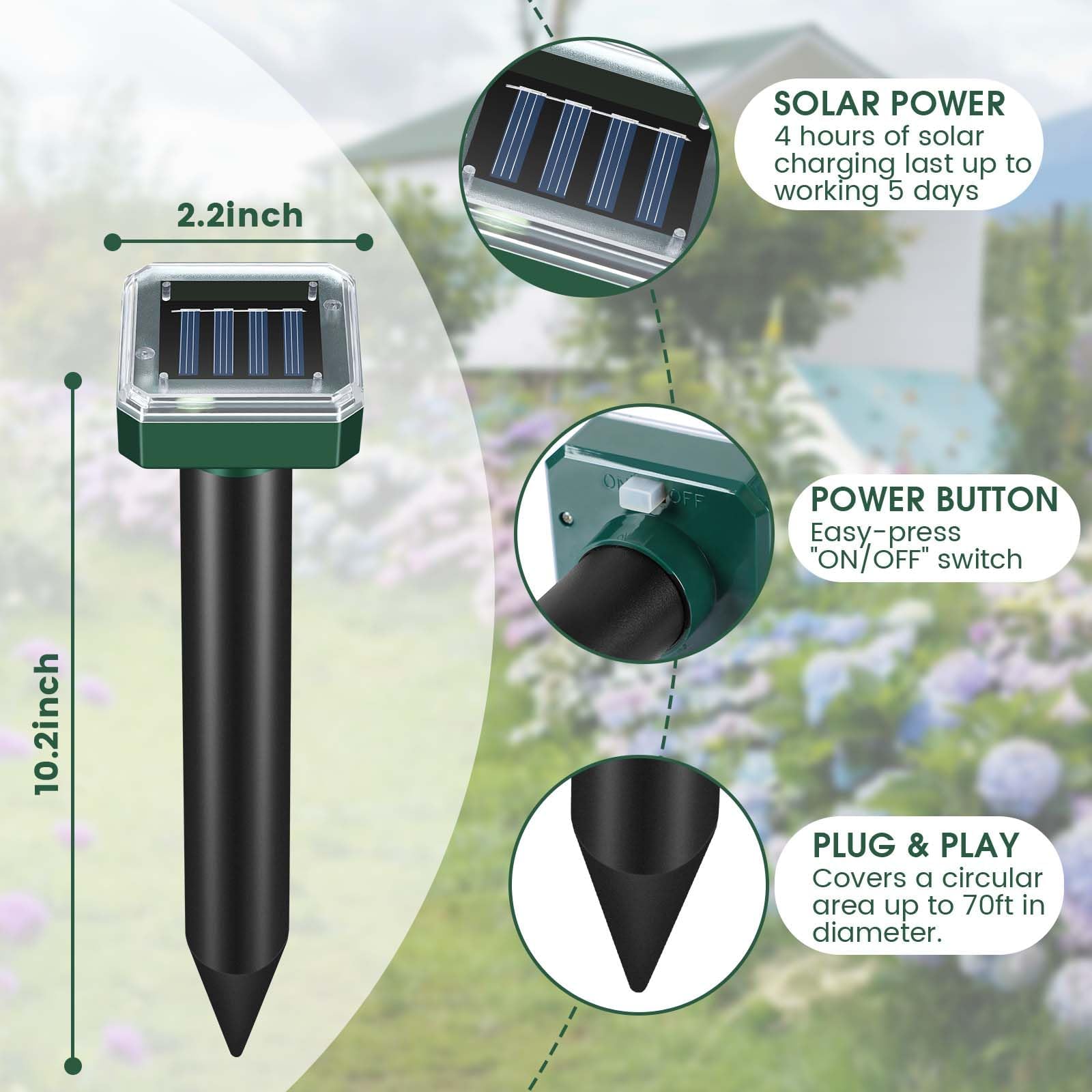 Maulwurfschreck Solarbetrieben, 8er Pack Get Rid of Moles Gopher Wühlmaus Groundhog Snake Chipmunk Outdoor Hof und Garten Ultraschall Repeller Wasserdicht Sonic Spikes Maulwurfschreck