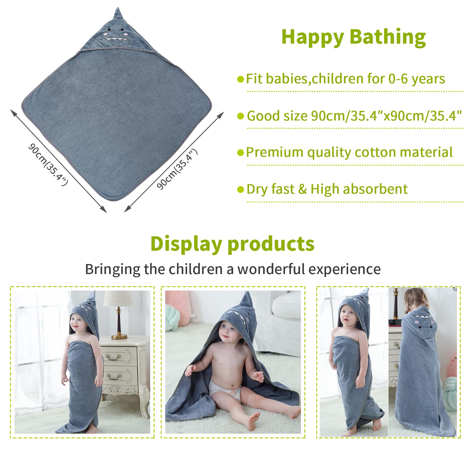 MICHLEY Toalla de baño unisex con capucha para bebé, de algodón, suave, para natación, para 0-6T, color gris