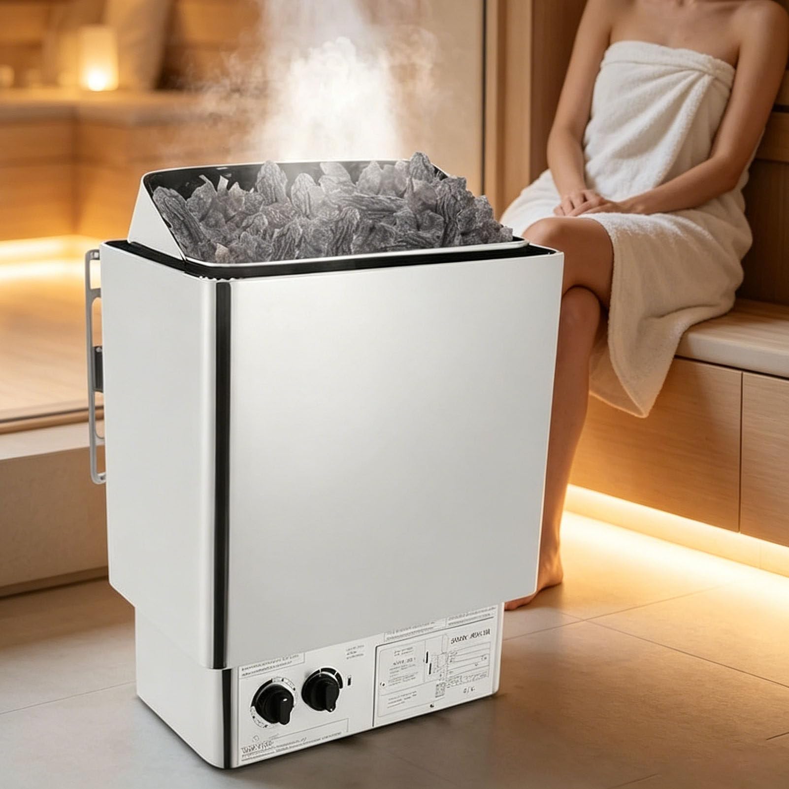PioMue Wall Mounted Sauna Heater, Stainless Steel Sauna Stove,Timer: 0-180 Min, Temperature: 0-100℃, for Personal Sauna Room, Commercial, Hotel, Spa, etc 110V-4.5KW