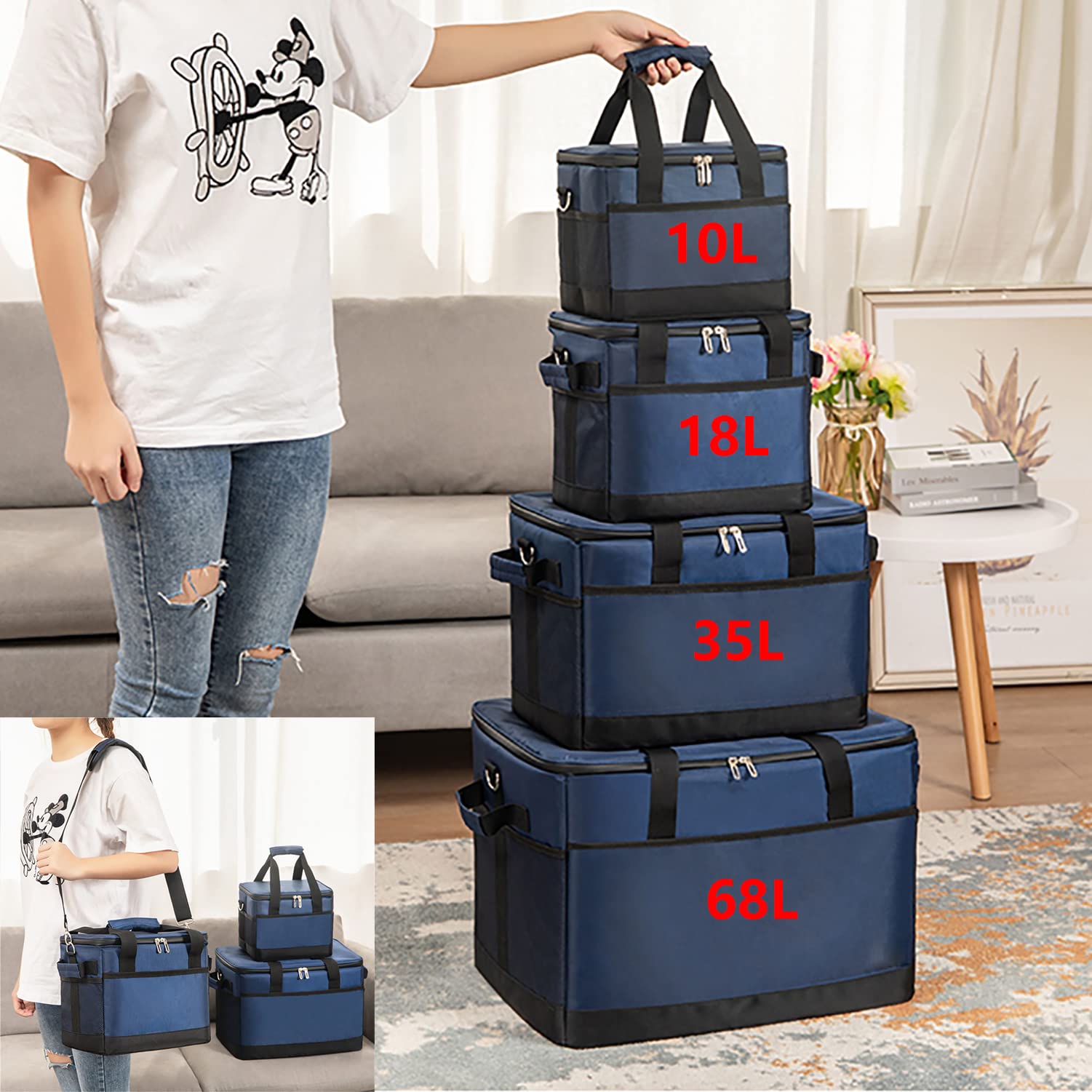 Sac Isotherme 10L/18L/35L Glaciere Souple Isotherme Pliable Sac Isotherme Repas, Portable, Étanches, Pique, Nique, Camping, Plage, Voyage, Travail, Bureau
