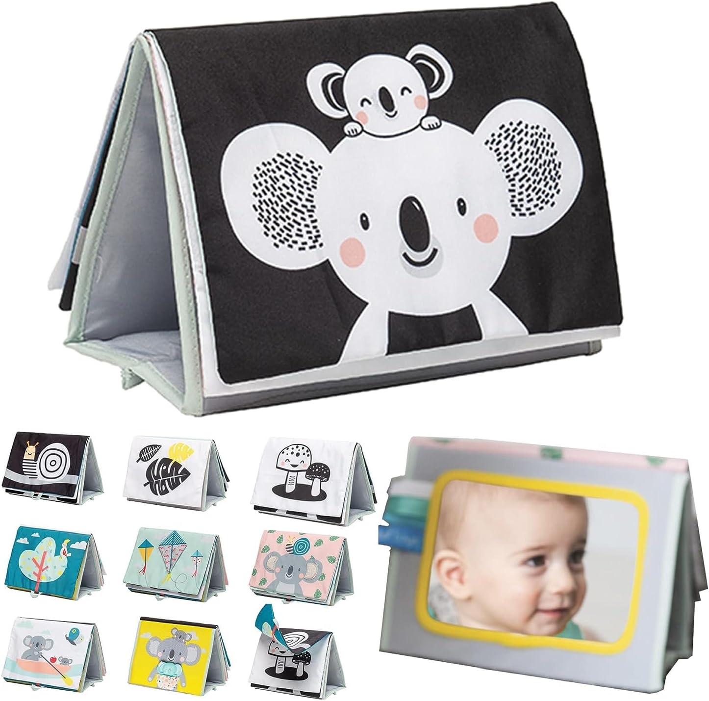 Taf Toys Koala Tummy Time Baby Book – Double-Sided Sensory Cloth Activity Book with Mirror, Crinkle Textures & Teether | Soft Developmental Toy for Newborns 0 Months+