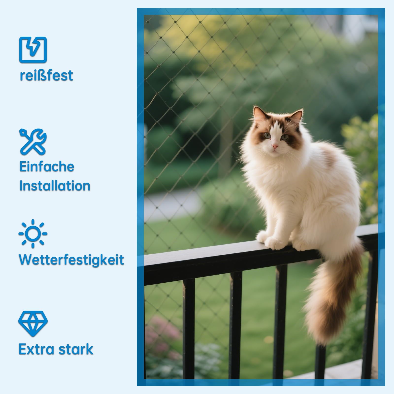 Katzennetz Für Balkon 8x3m | Drahtverstärkt mit HDPE + Stahlseil | UV-beständig & Wetterfest | Katzenschutznetz mit Bohr- und Klebemontage für Fenster, Terrasse, Tür | Schwarz