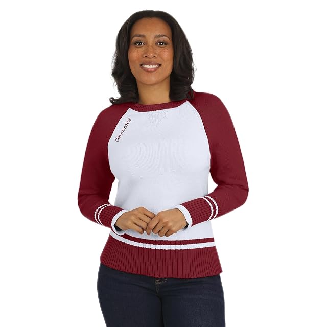 WEAR by Erin Andrews Womens White Burgundy Washington Commanders Colorblock Raglan Sweater