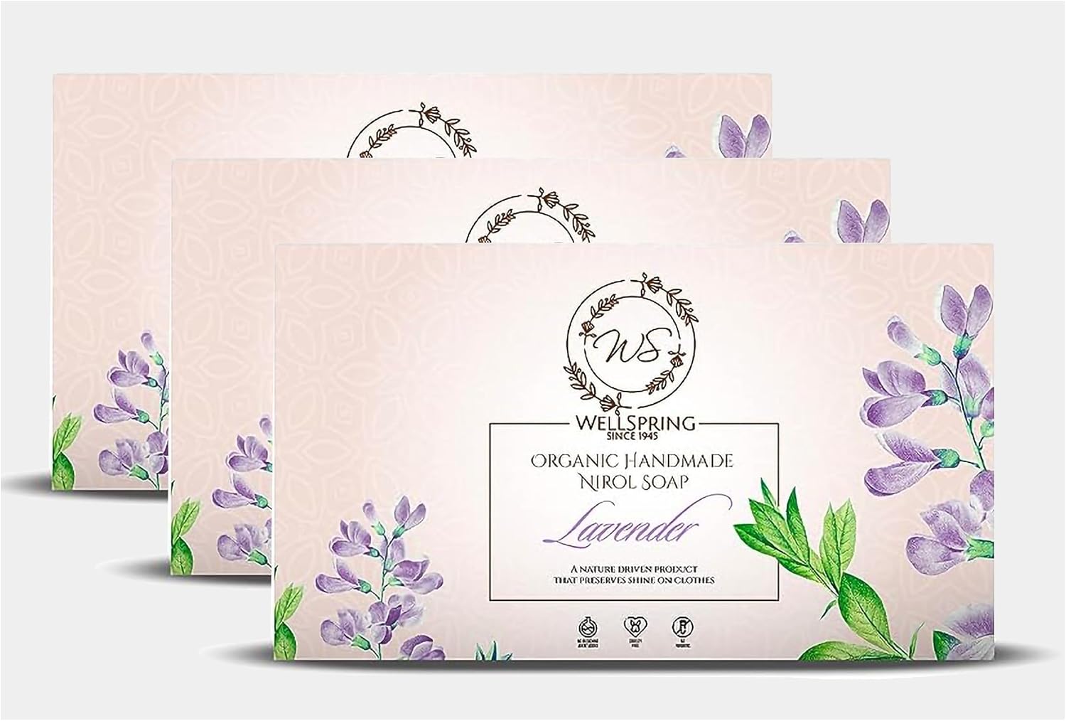 Wellspring (Pack of 3) Handmade Nirol Natural Washing Laundry Soap Bar| Veg, Organic and Chemical Free| for Sensitive Skin| Lavender Fragrance | (12.6 Ounce)