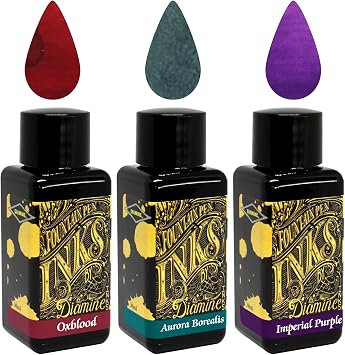 Diamine - 30ml Fountain Pen Ink - 3 Pack - Oxblood & Imperial Purple & Aurora Borealis