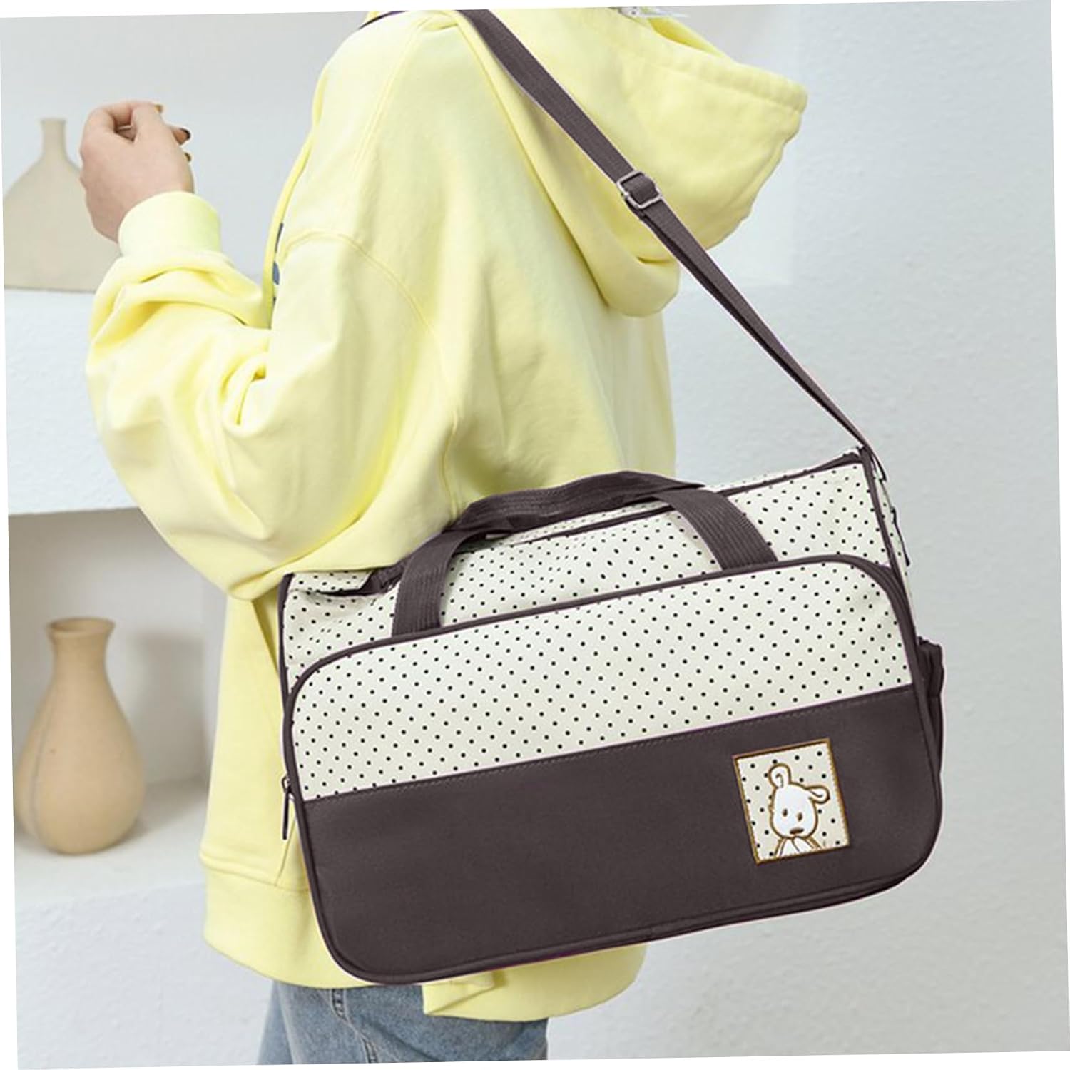 Diaper Bag, 5Pcs Diaper Bag, Large Capacity Waterproof Baby Travel with Changing Pad & Side Pockets, Adjustable Baby Supplies with Comfort Handles & Hooks, Portable for Parents