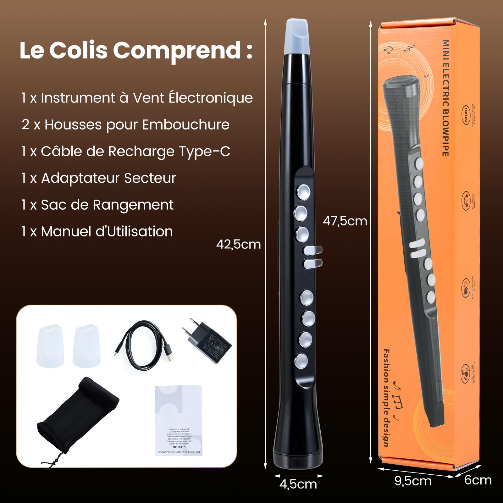 COSTWAY Saxophone Electronique MIDI avec 100 Tons & 2 Doigtés, Instruments à Vent Numériques avec 32 Sensibilités de Soufflage & 2 Becs, Haut-parleur 3W & Sac de Transport pour Débutants