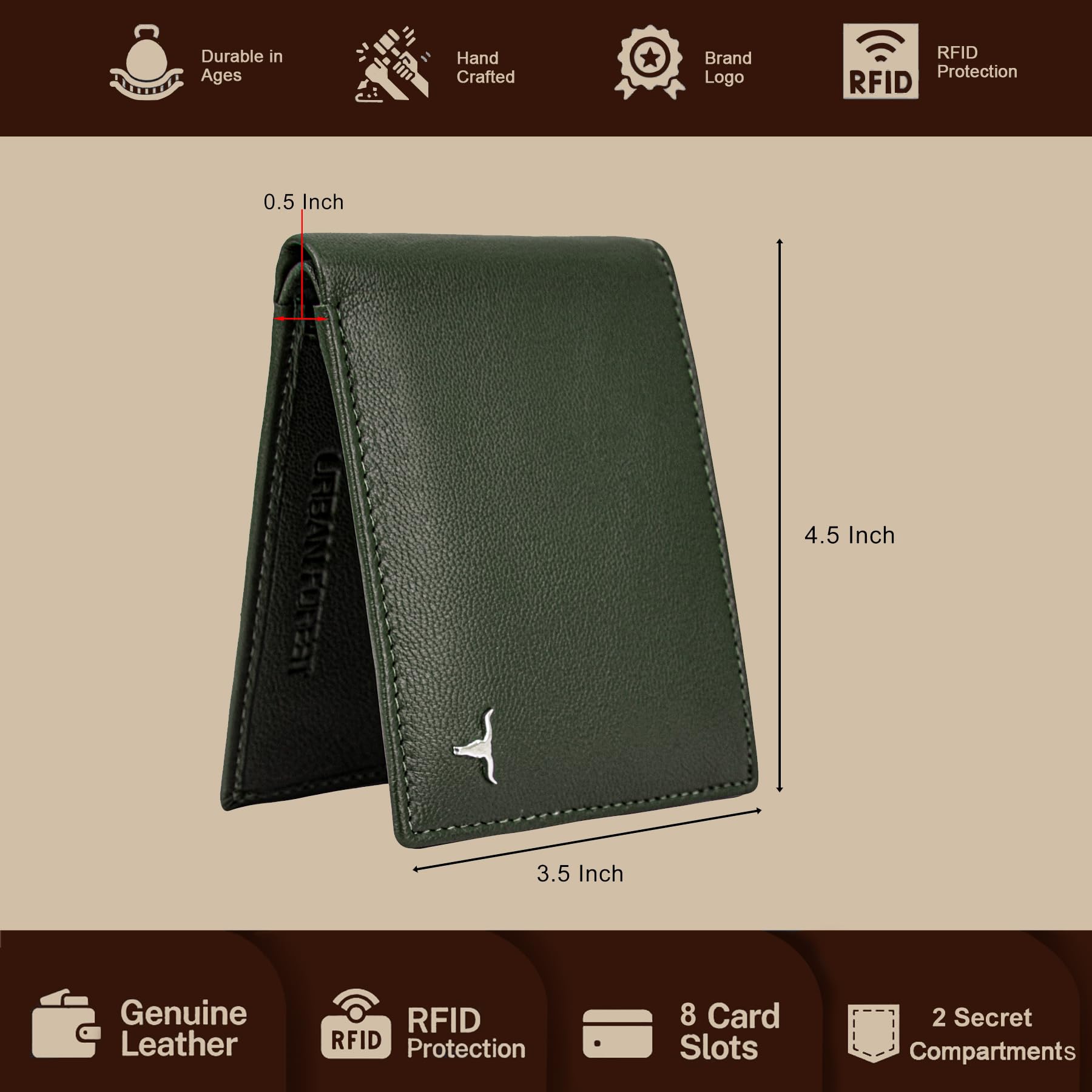 URBAN FOREST George Green Leather Wallet for Men - Image 5 thumbnail