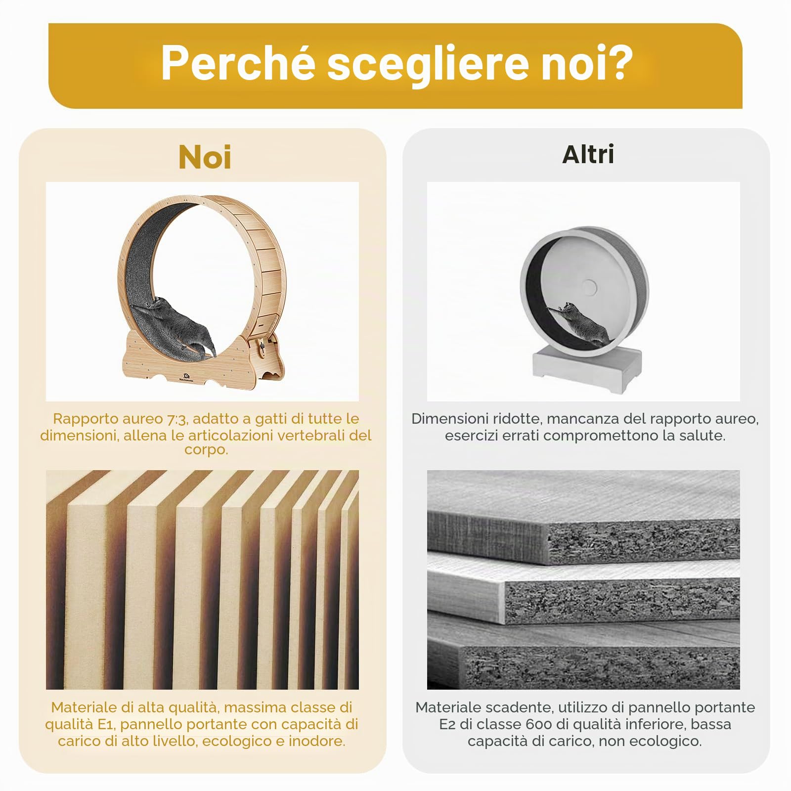 ruota per gatti XXL colore legno naturale – Ruota per gatto diametro 135cm, silenziosa e robusta per esercizio e intrattenimento in casa – Design elegante, ideale per gatti grandi e attivi