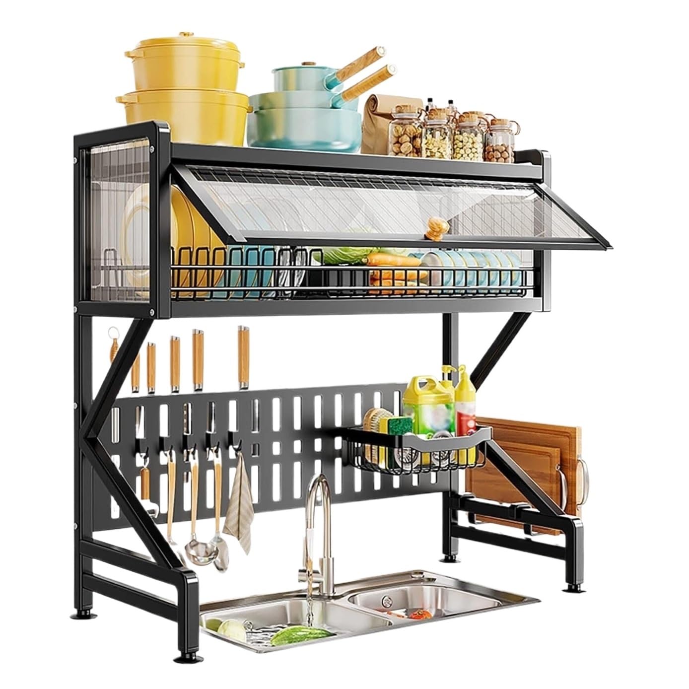 Escurreplatos Escurridor De Platos Acero Inoxidable Organizador Estante Cocina Mostrador Ajustable Organización Cocina(Blcak)