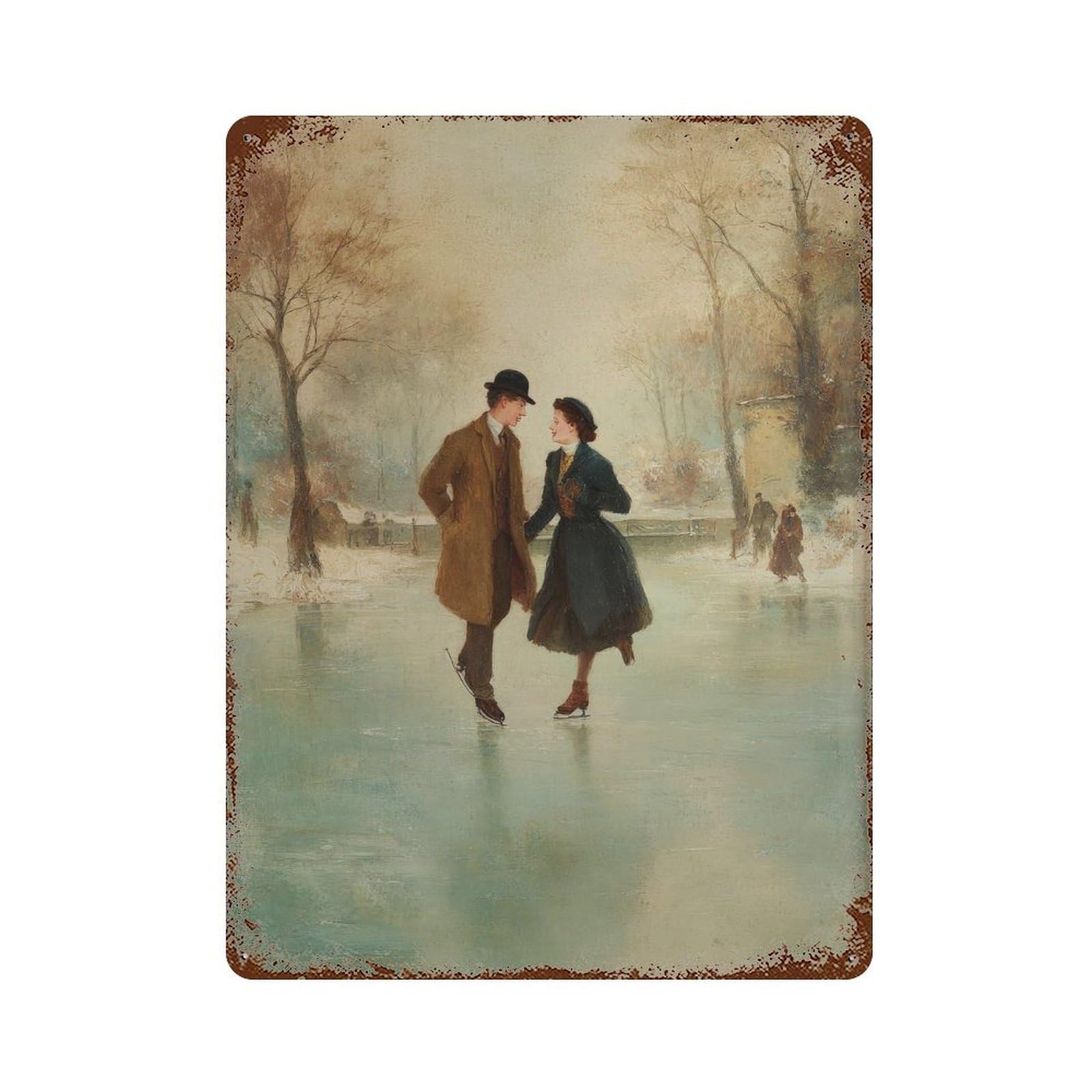 xiaoxiaoshen Couple Ice Skating. Romance Winter Scene Wall Decor Art Metal Tin Poster Modern Home Decor Art Home Bar Shop Decorations Vintage Sign 40x30cm