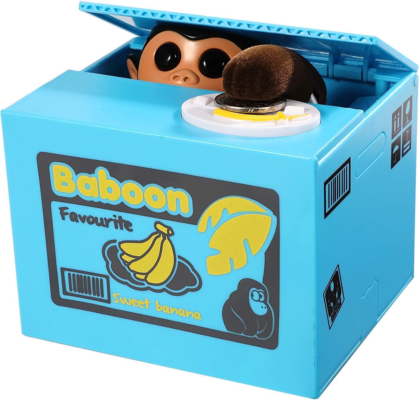 Powerking Stealing Coin Money Box, Blue Monkey Piggy Bank Stealing Money Coin and Saving Coins Penny Box Bank Toy Birthday For Kids and Children