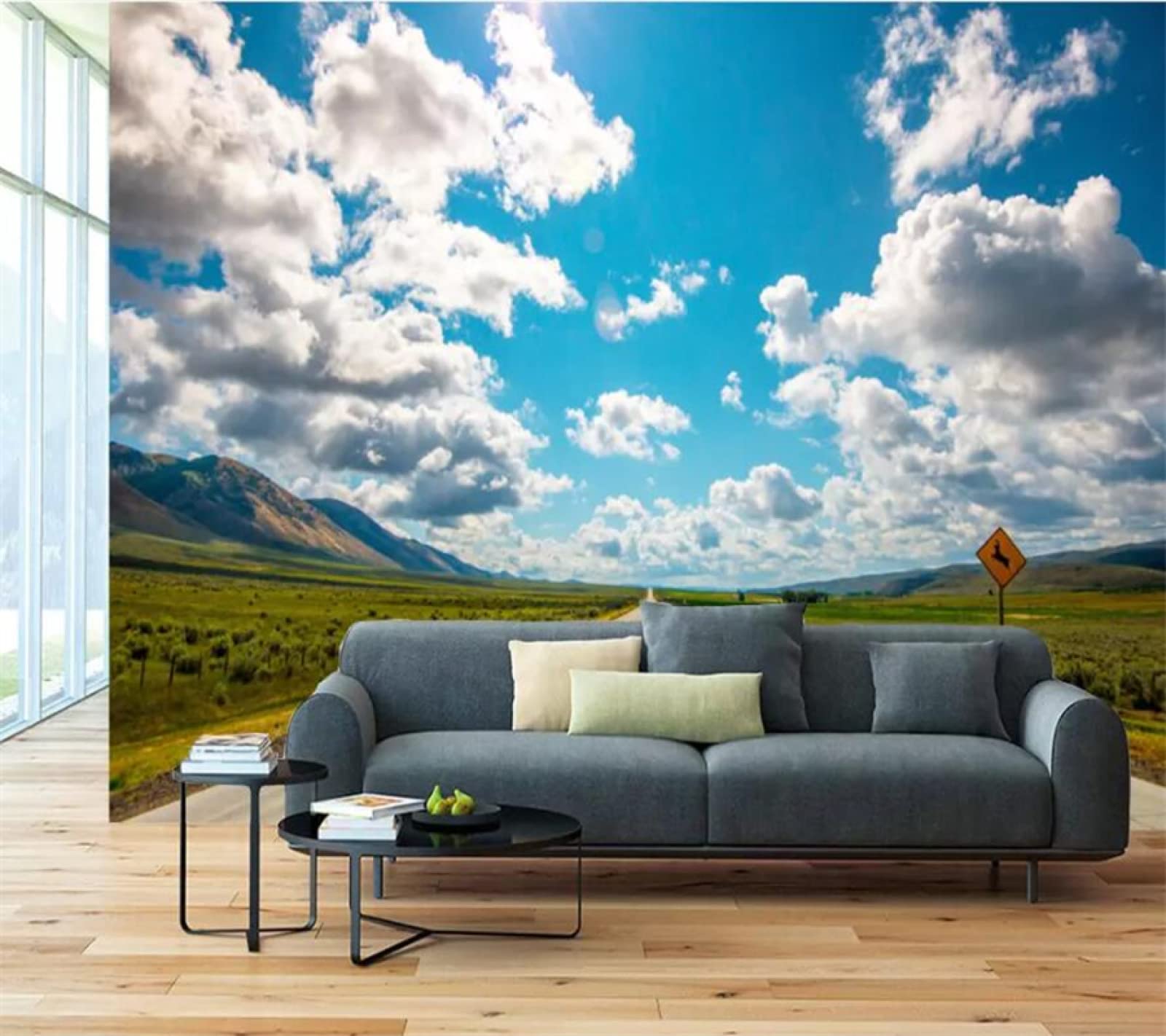 Tapeta ścienna trawa i droga szer. 300 x wys. 210 cm 3D mural ścienny tapeta naklejki do salonu sypialni niesamoprzylepne