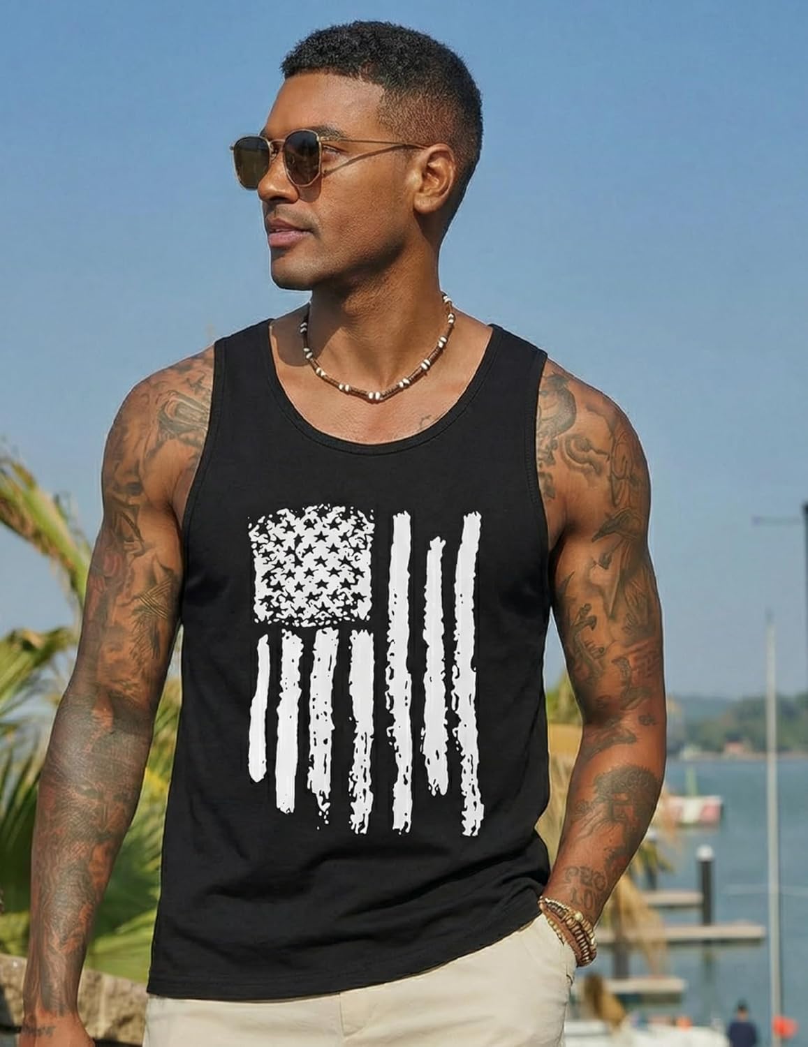 COOFANDY Mens Beach Tank Tops Summer Cotton Sleeveless Graphic T Shirts Palm Tree Casual Vacation Tank - Image 5