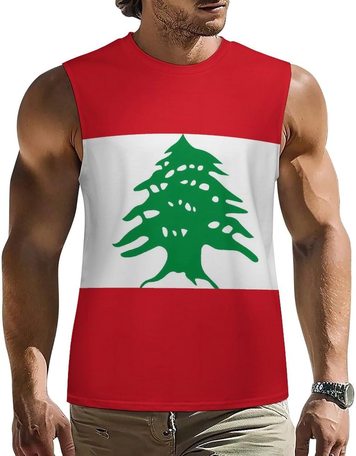 Lebanon Flag Men Summer Sleeveless Crew Neck Top 5XL