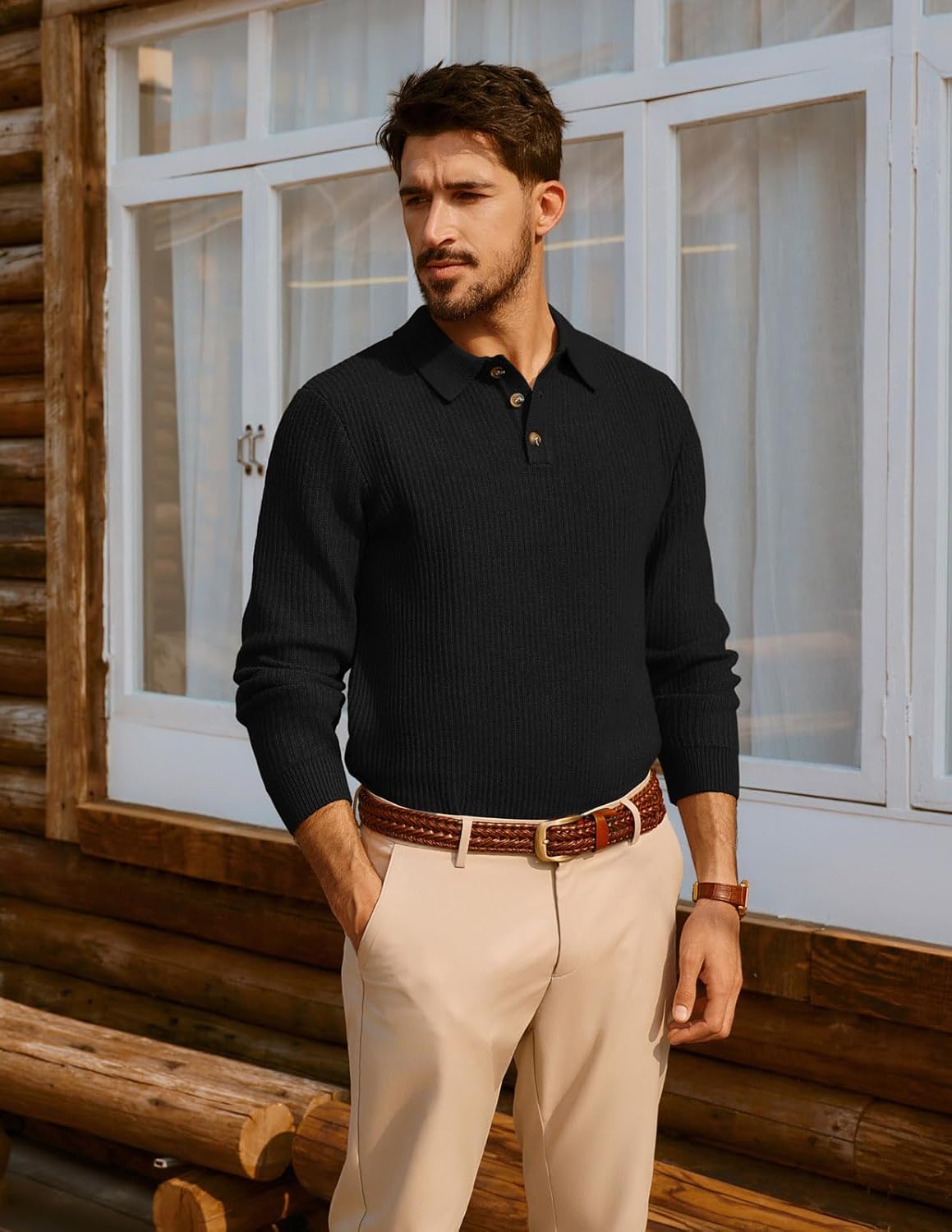 PJ PAUL JONES Mens Sweater Cable Knit Polo Collar Sweaters for Fall Winter - Image 2