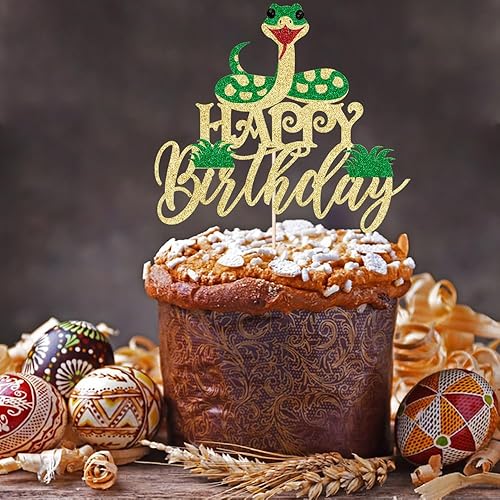 Miniatura 7 de Kaoenla Decoración de pastel de feliz cumpleaños con temática de serpiente, decoración de pastel de cumpleaños con temática de animales, decoración