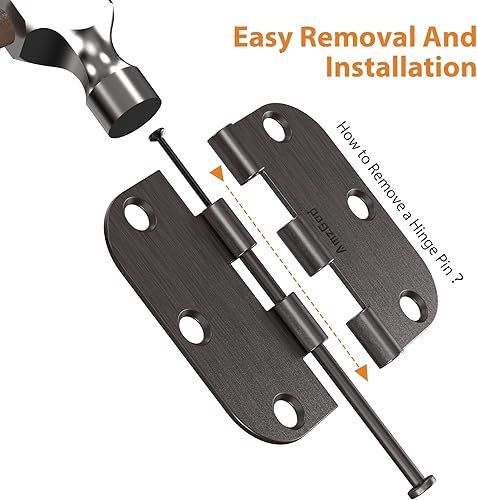 Vista 74 de Bisagras de puerta color negro mate, paquete de 108 bisagras negras para puerta de 3.5 pulgadas, bisagra de puerta interior redondeada con esquinas