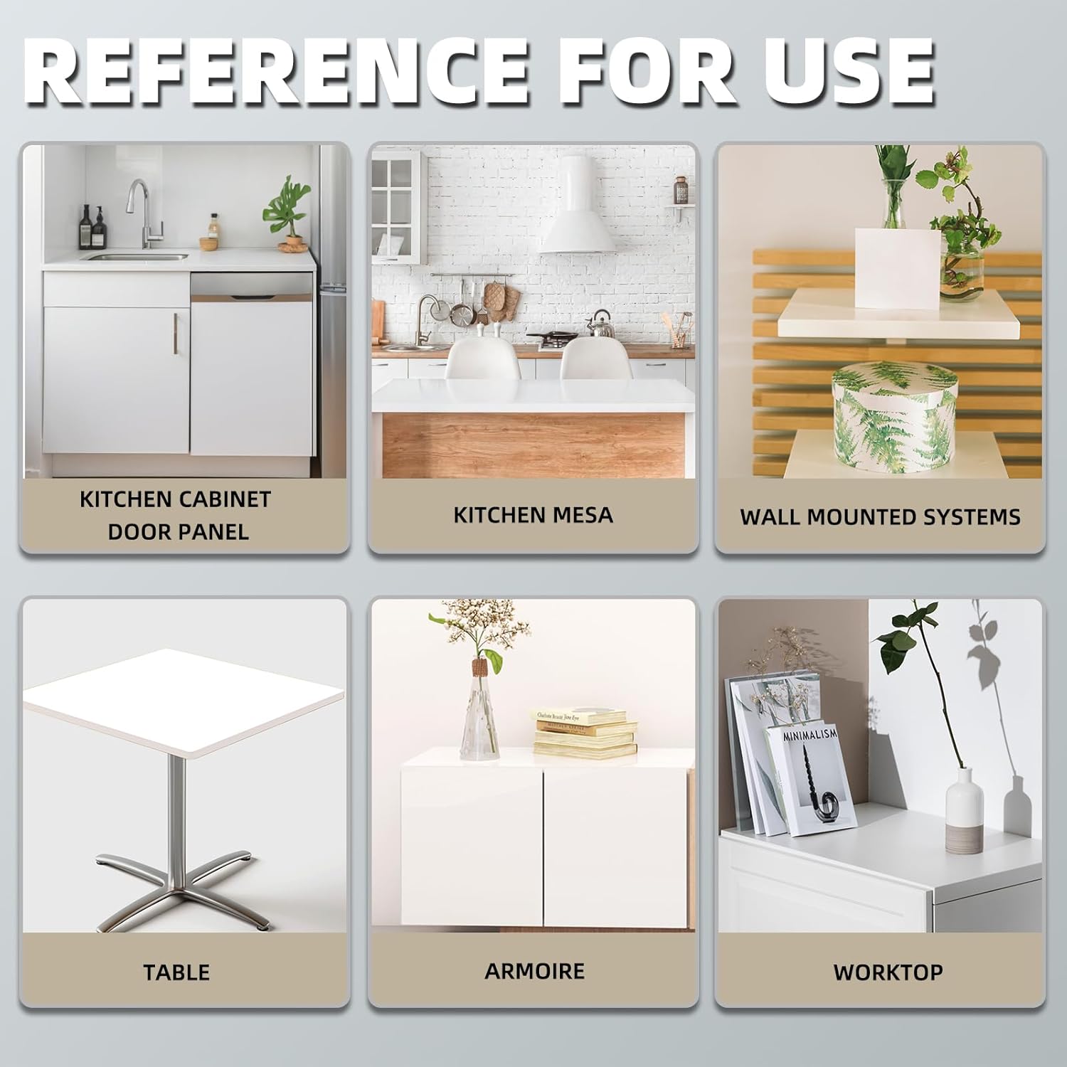 White Wood Veneer, Luxury Design 24" x 48" Non Glued Flexible Durable PVC Wood Gloss White Veneer Sheets for DIY Table Cabinet Furniture
