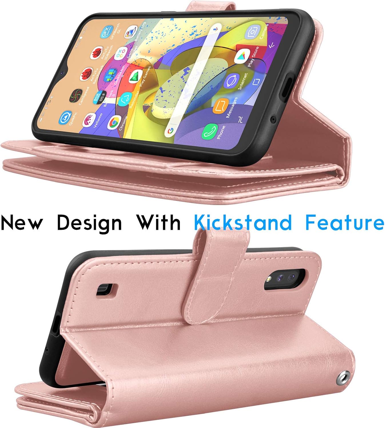 Tekcoo Galaxy A01 Case, [US Version] Galaxy A01 Wallet Case, Luxury PU Leather Cash Credit Card Slots Holder Carrying Flip Cover [Detachable Magnetic Hard Case] Kickstand for Samsung A01 [Rose Gold]