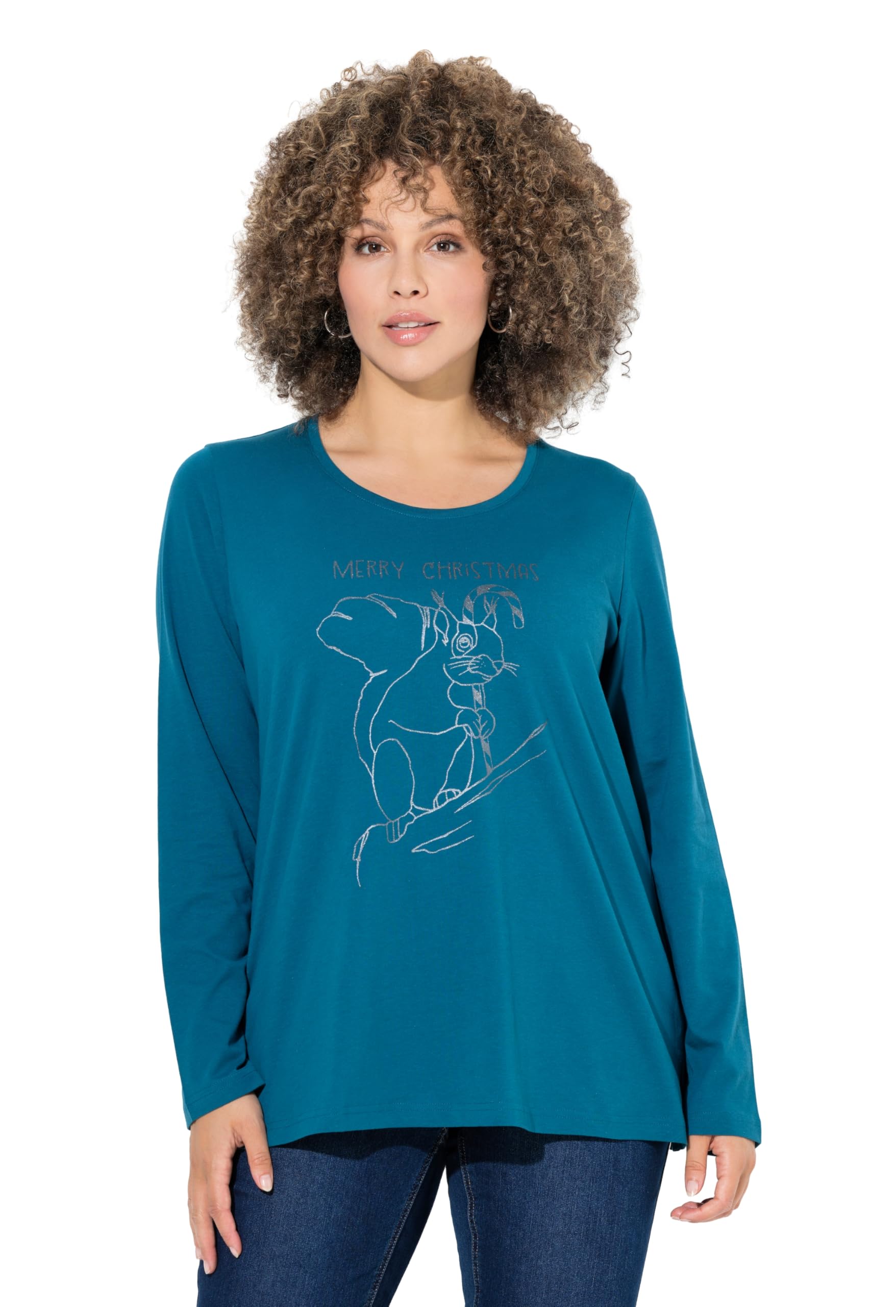 Ulla Popken Damen große Größen Übergrößen Plus Size Shirt, Weihnachtsmotiv, Classic, Rundhals, Langarm 844910