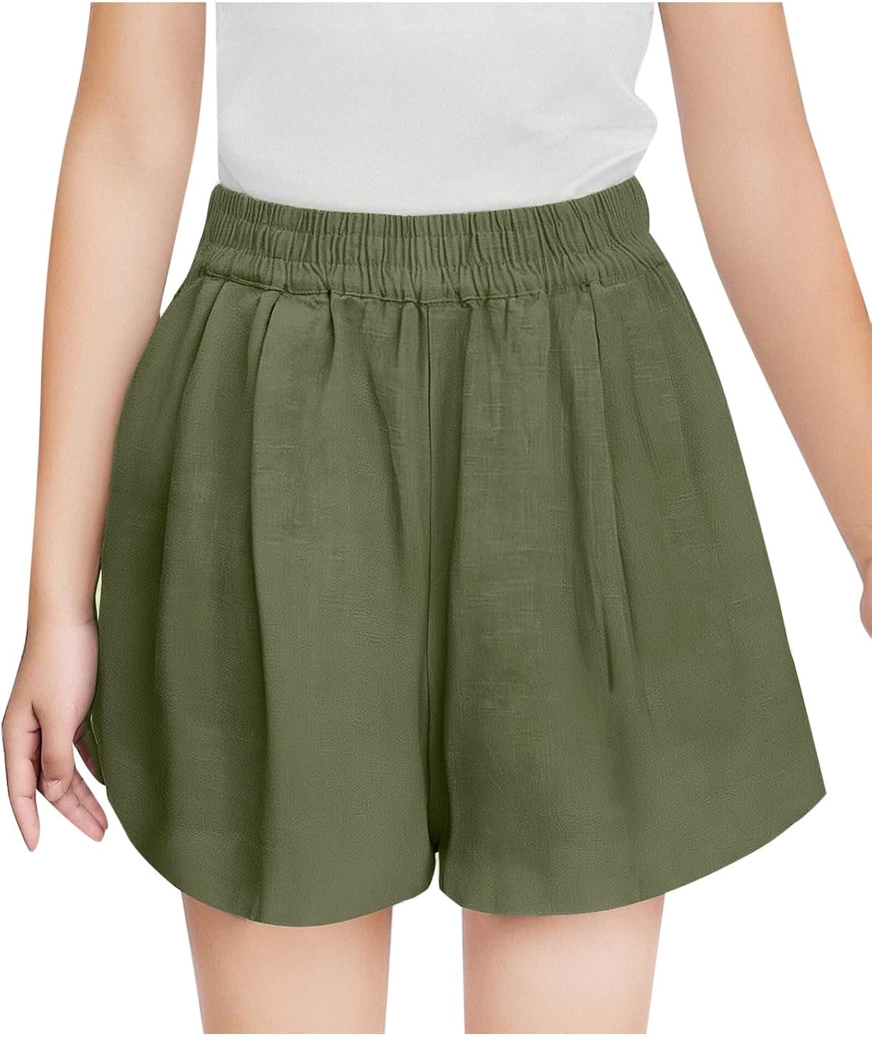 Boys Girls Linen Shorts Casual Pull-On Elastic Waist Summer Beach Shorts Cotton Linen Wide Leg Summer Teen Short