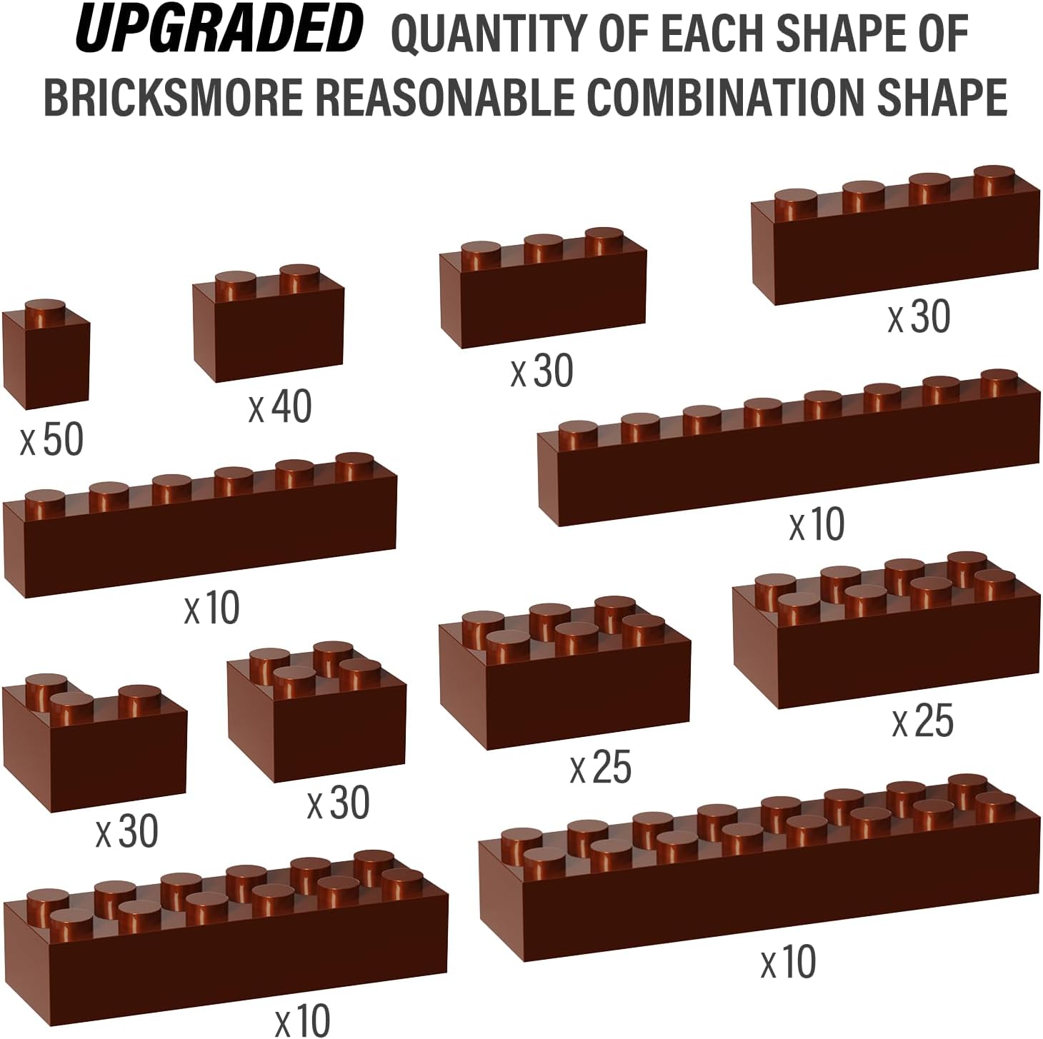 300 Piece Brown Bricks Bulk Assortment Pack - 12 Size Brown Brick Accessories for Building, Compatible with Lego Parts and Pieces - Image 2