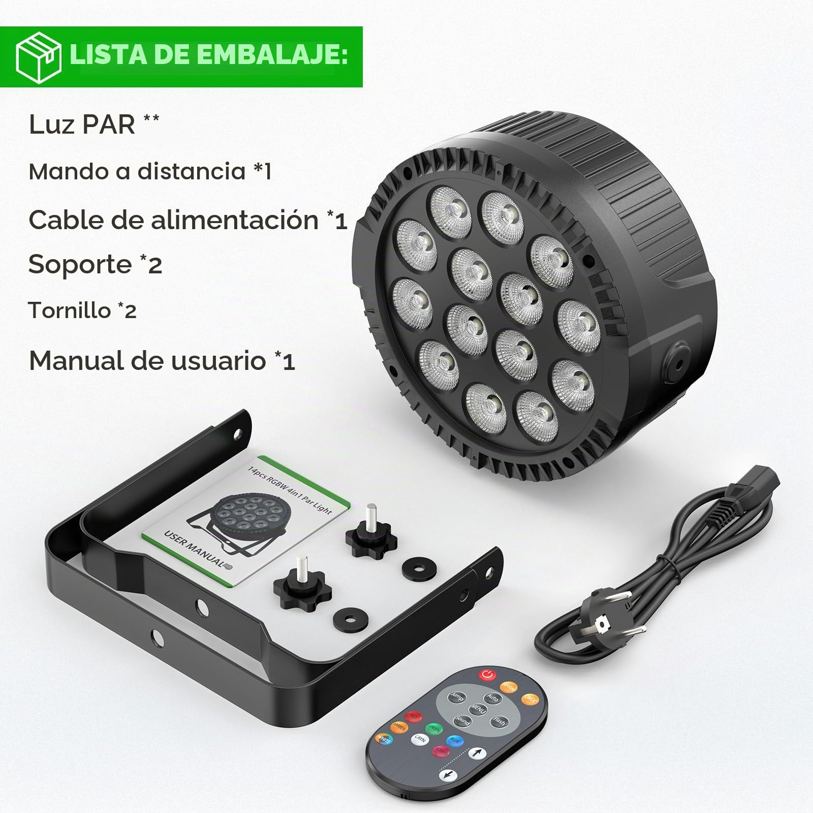 HOLDLAMP 8PCS 84W RGBW LED Par luces con control remoto, DMX iluminación de escenario luz disco para fiestas, jardín, balcón, bares, DJ, conciertos, Halloween, Navidad