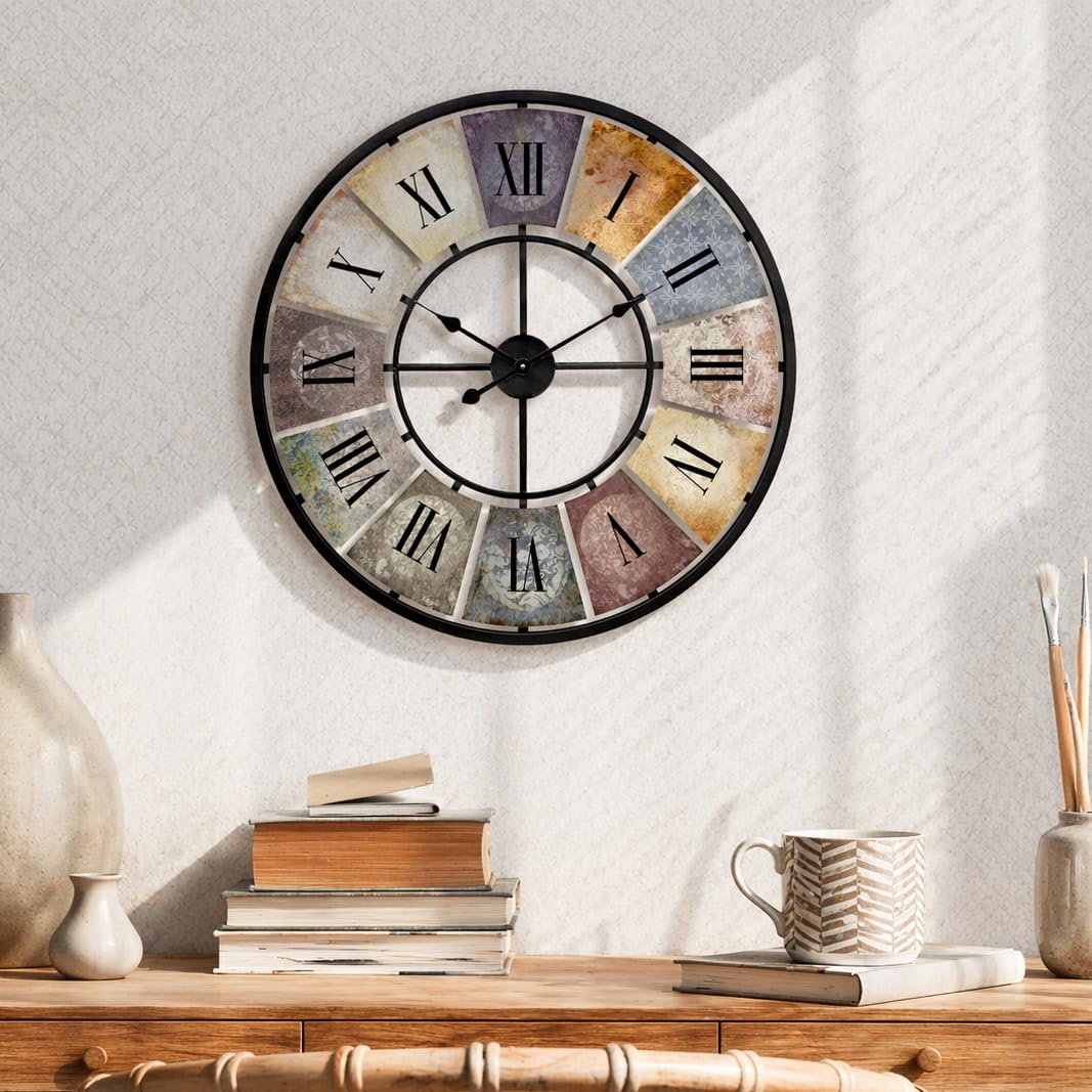 K&L Wall Art 50cm große Vintage Wanduhr Wohnzimmer ohne Tickgeräusche Moderne XXL Wanduhren aus Metall römische Ziffern